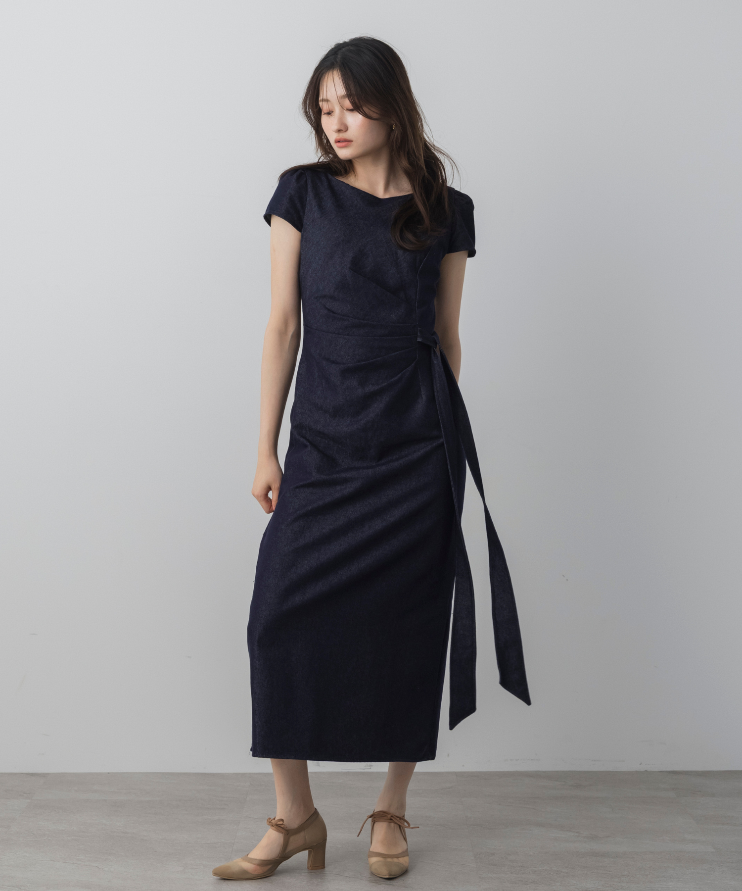 【6月下旬お届け】ラップデザインデニムライクワンピース