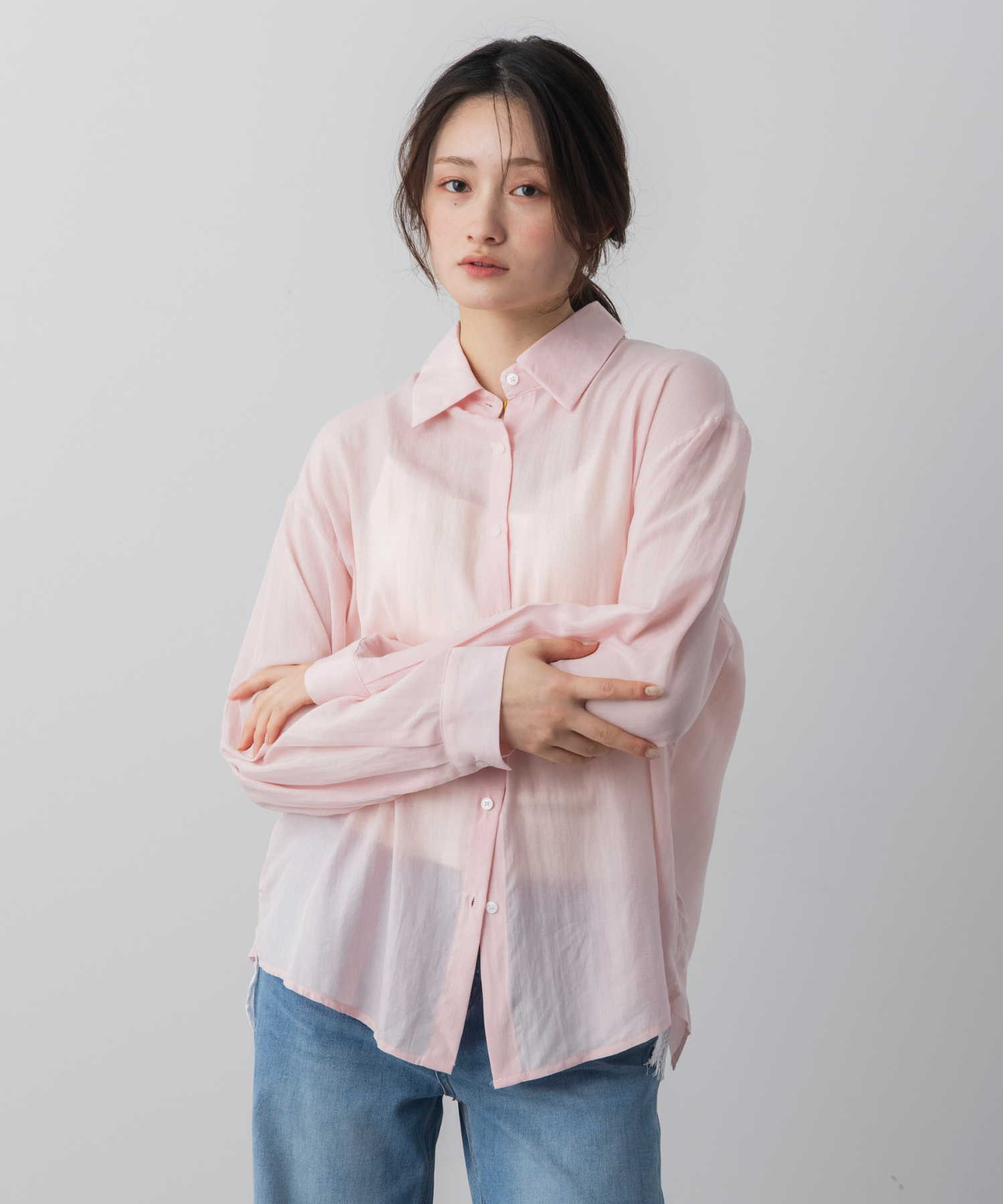 【6月下旬お届け】バックレースレイヤードシャツ