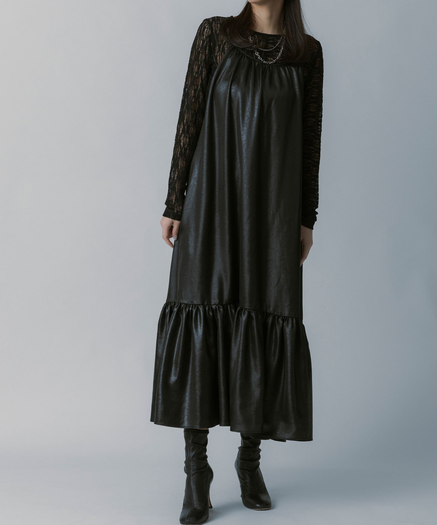 レザーライク キャミソールワンピース