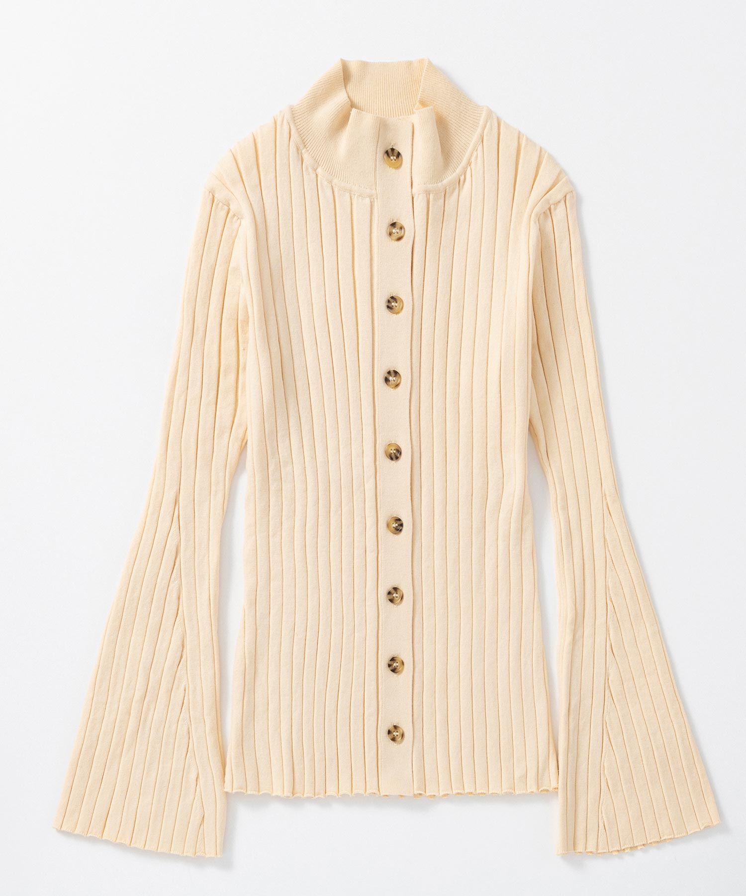 モックネック リブニットカーディガン