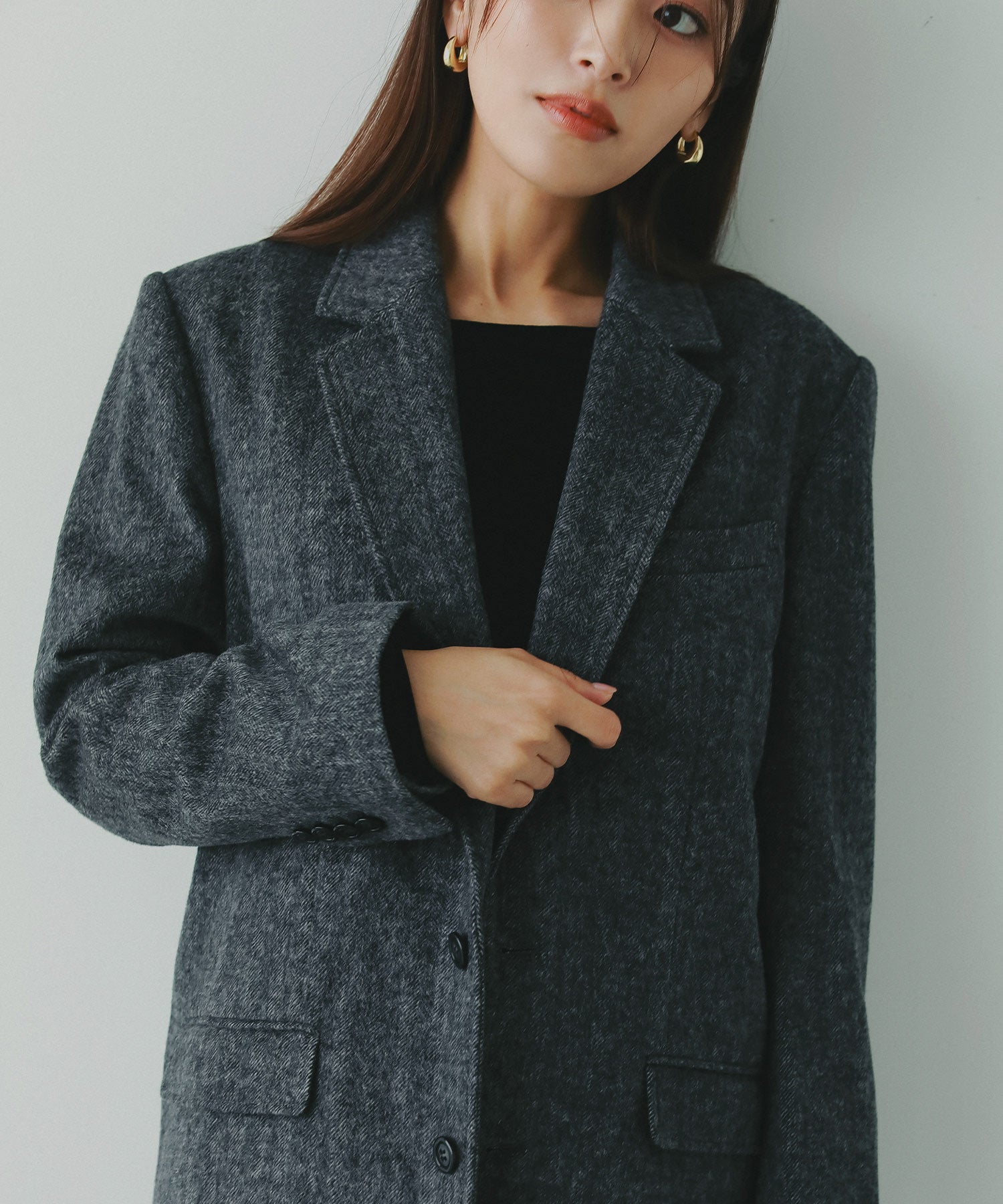 ヘリンボーンウールツイードジャケット