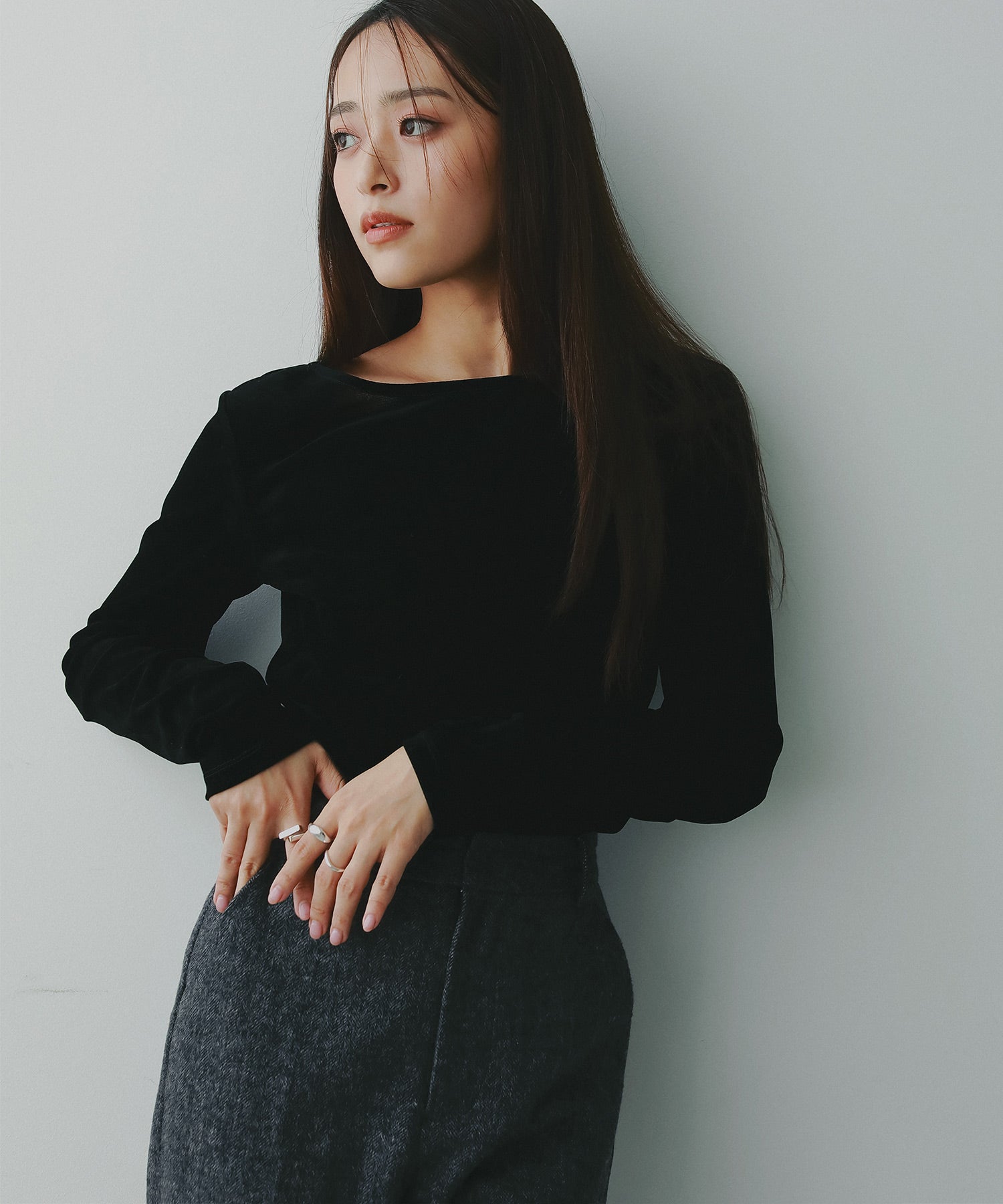 ベロアロングスリーブカットソー