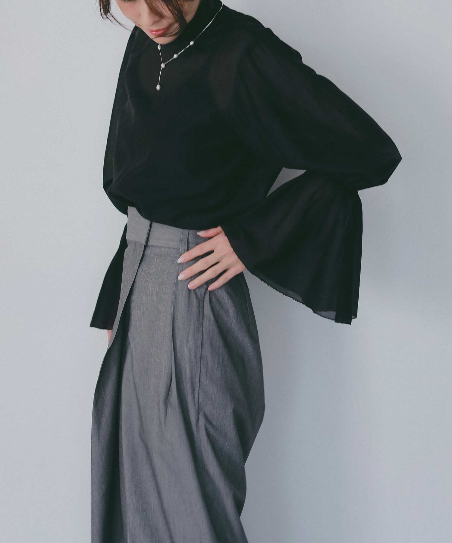 フレアスリーブ スタンドネックシアーブラウス【セレモニー/オケージョン】