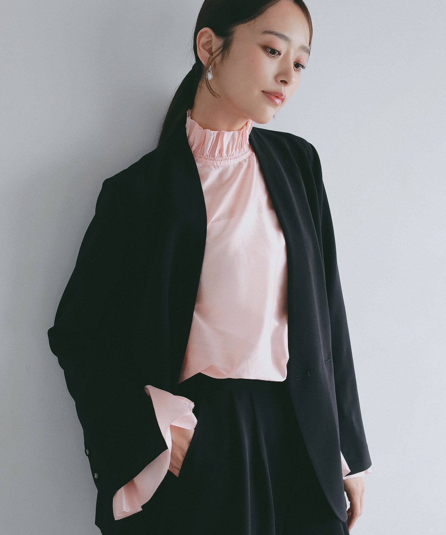 フレアスリーブ スタンドネックシアーブラウス【セレモニー/オケージョン】