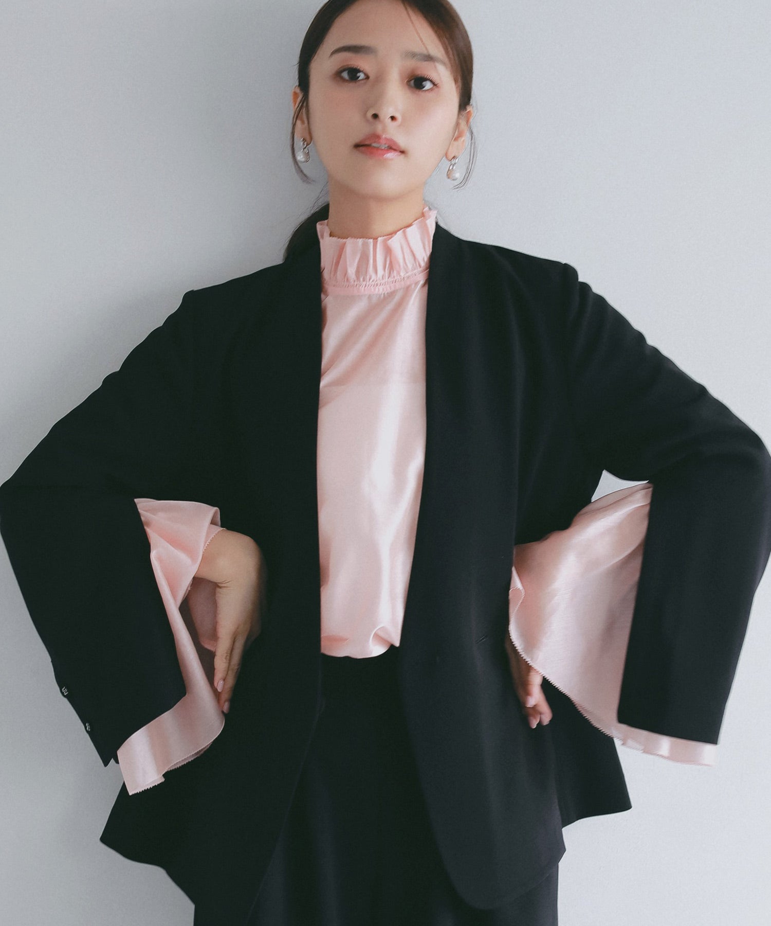 フレアスリーブ スタンドネックシアーブラウス【セレモニー/オケージョン】