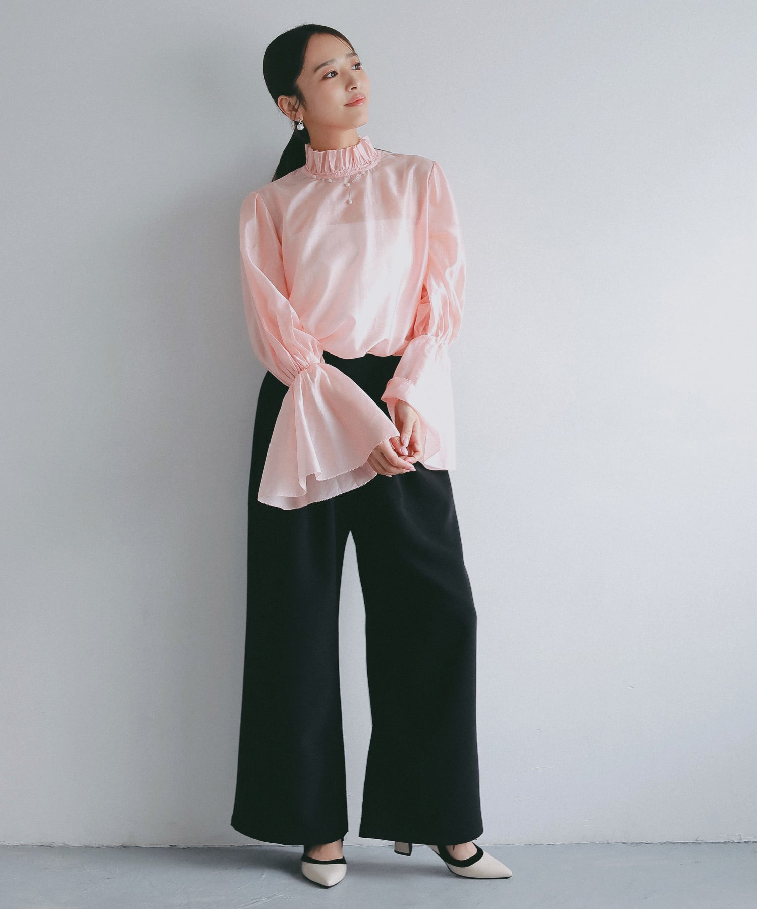 フレアスリーブ スタンドネックシアーブラウス【セレモニー/オケージョン】