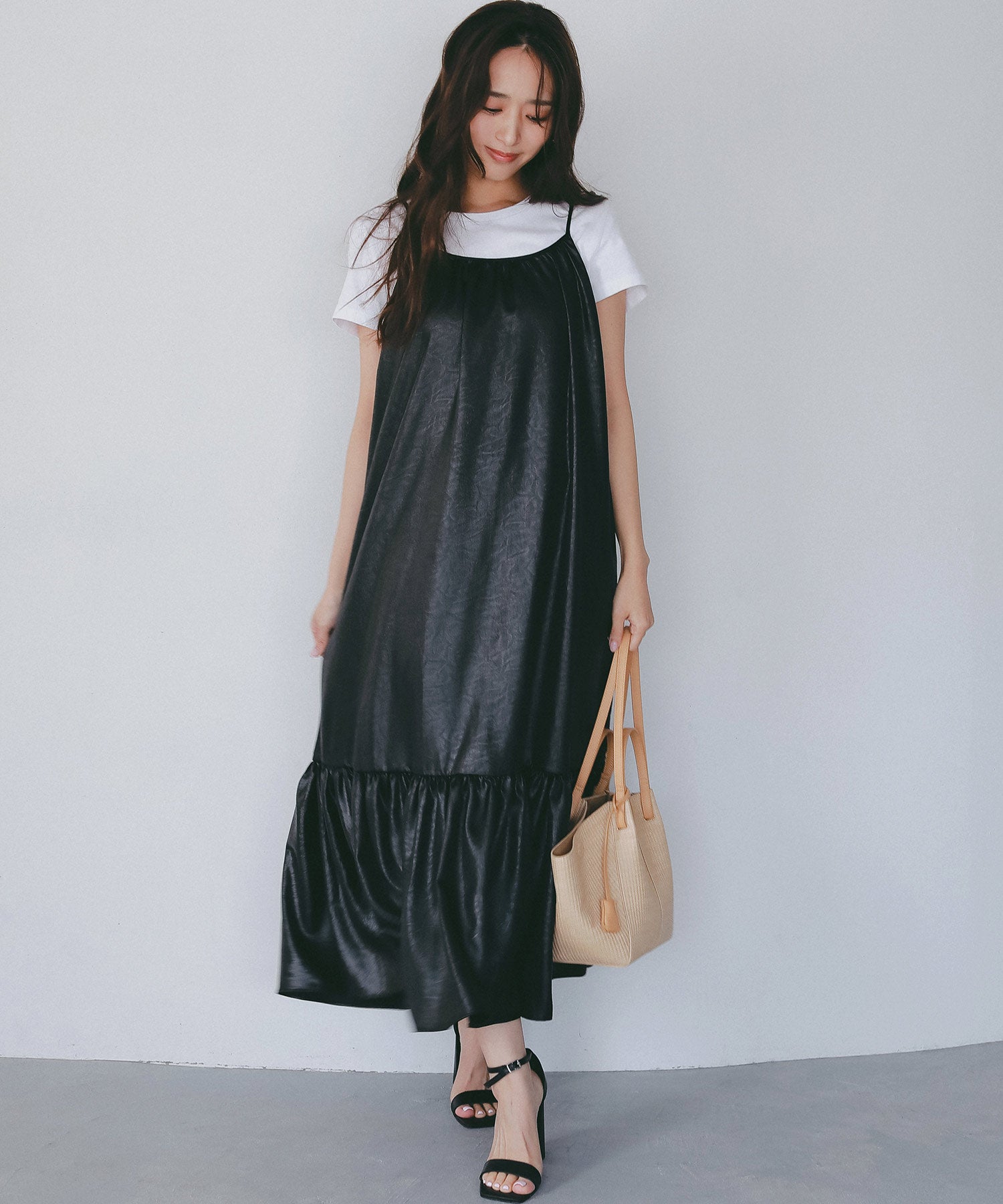 レザーライク キャミソールワンピース