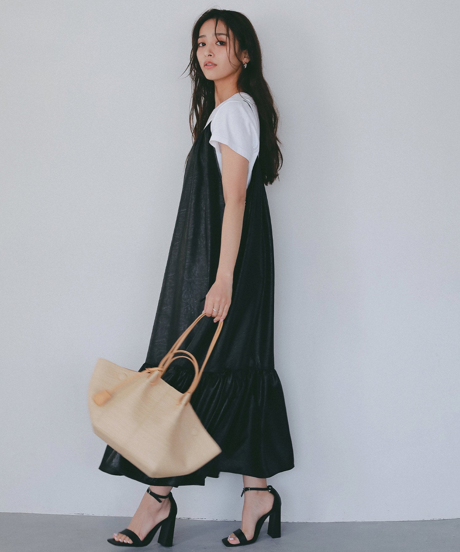 レザーライク キャミソールワンピース