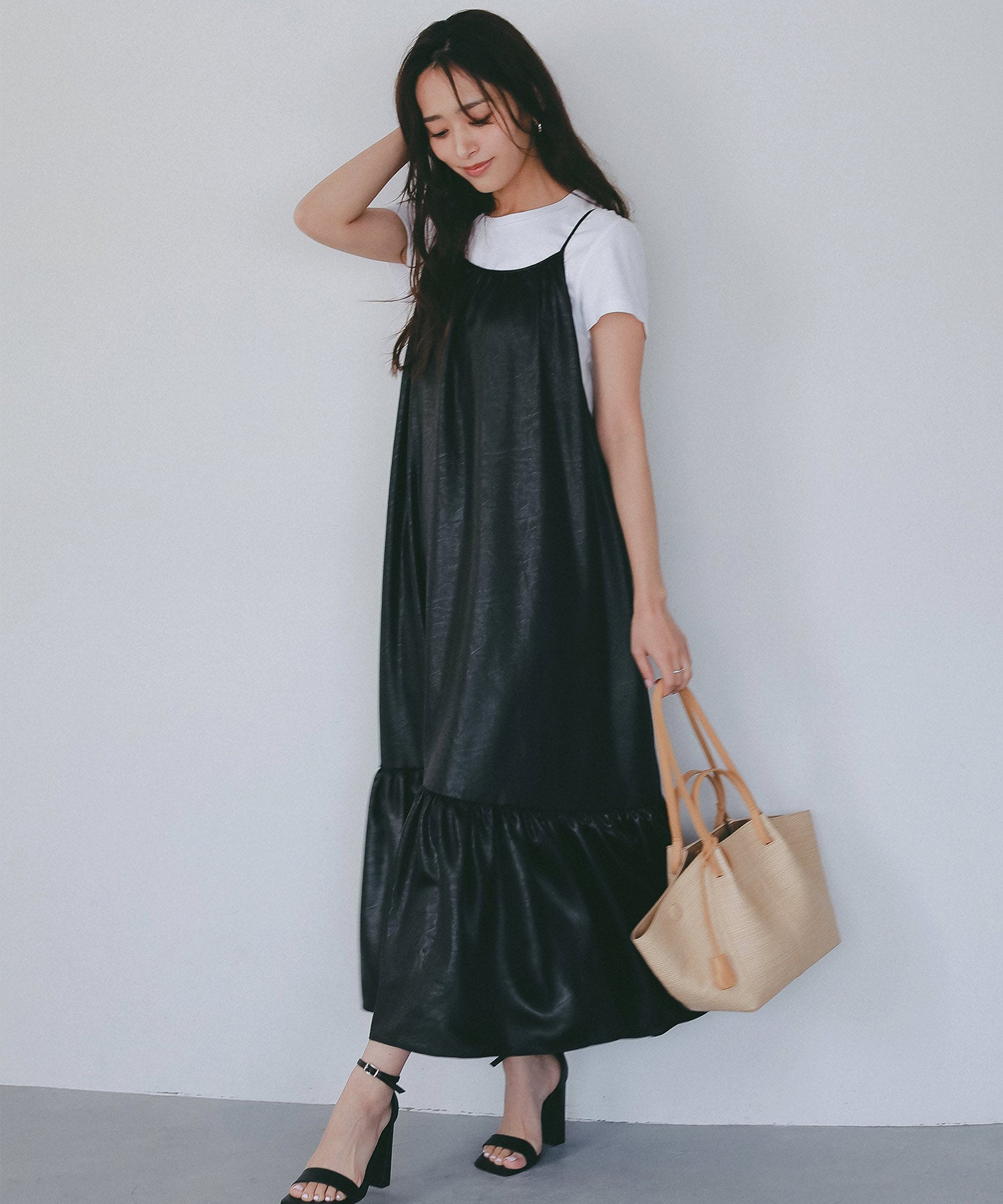 レザーライク キャミソールワンピース