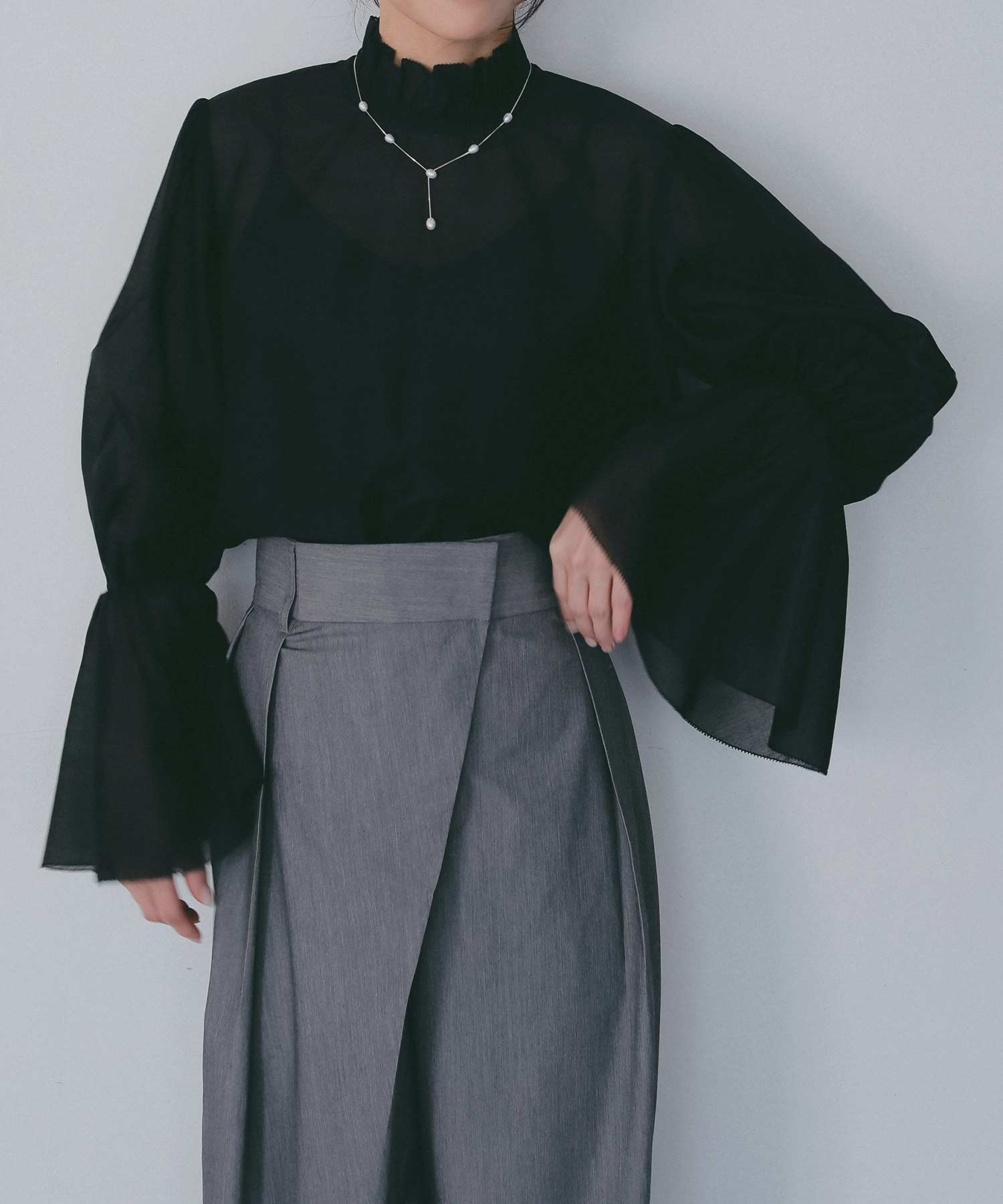 フレアスリーブ スタンドネックシアーブラウス【セレモニー/オケージョン】