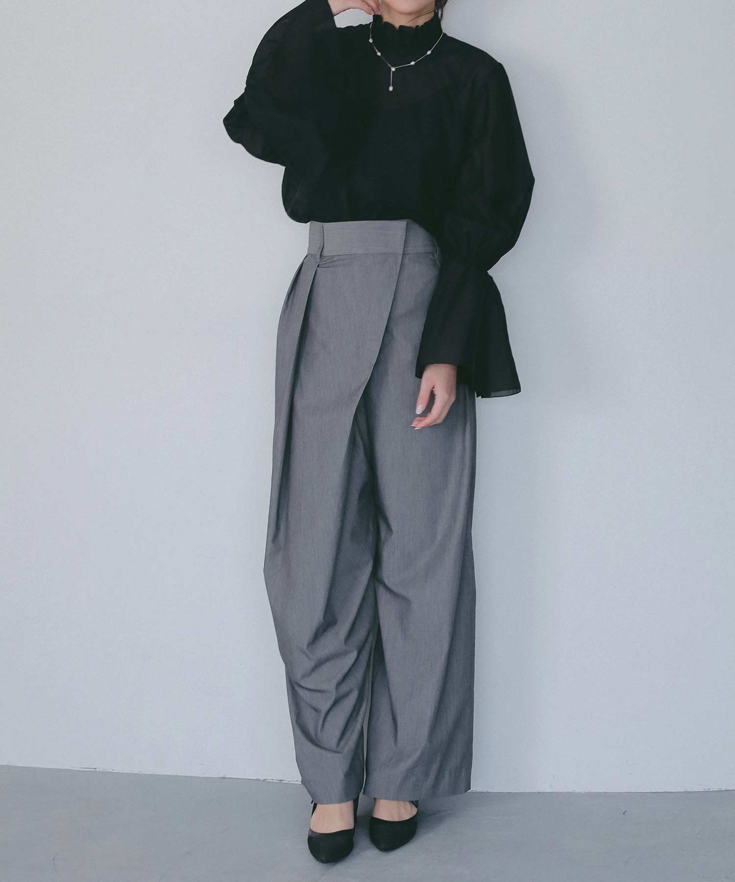 フレアスリーブ スタンドネックシアーブラウス【セレモニー/オケージョン】