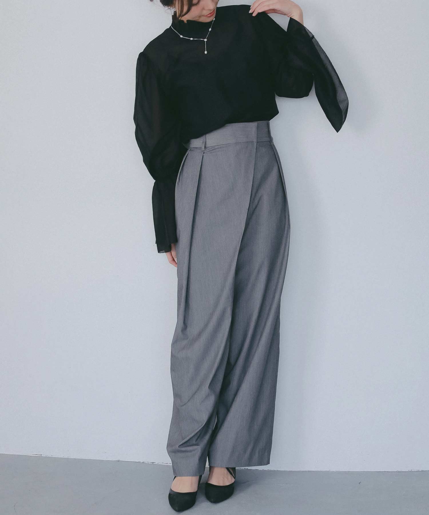 フレアスリーブ スタンドネックシアーブラウス【セレモニー/オケージョン】