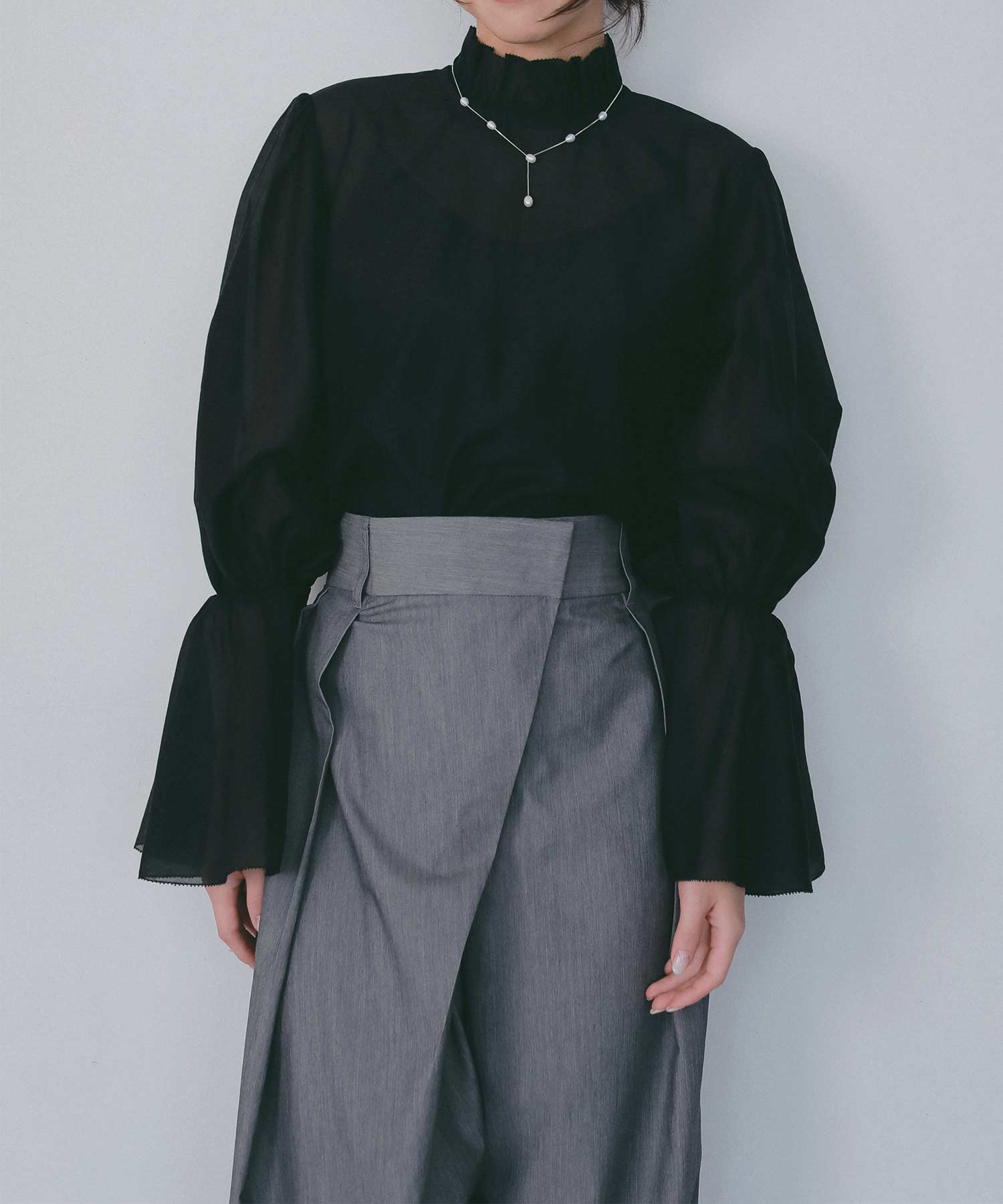 フレアスリーブ スタンドネックシアーブラウス【セレモニー/オケージョン】