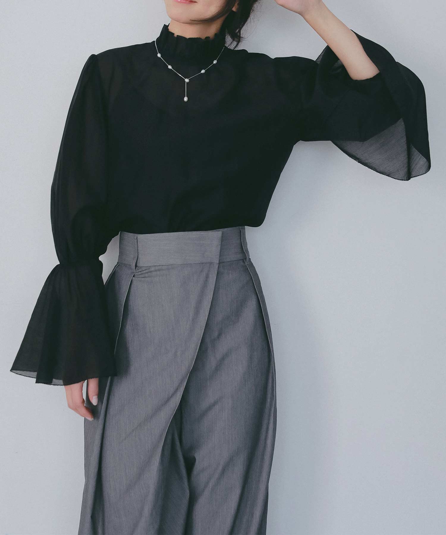 フレアスリーブ スタンドネックシアーブラウス【セレモニー/オケージョン】