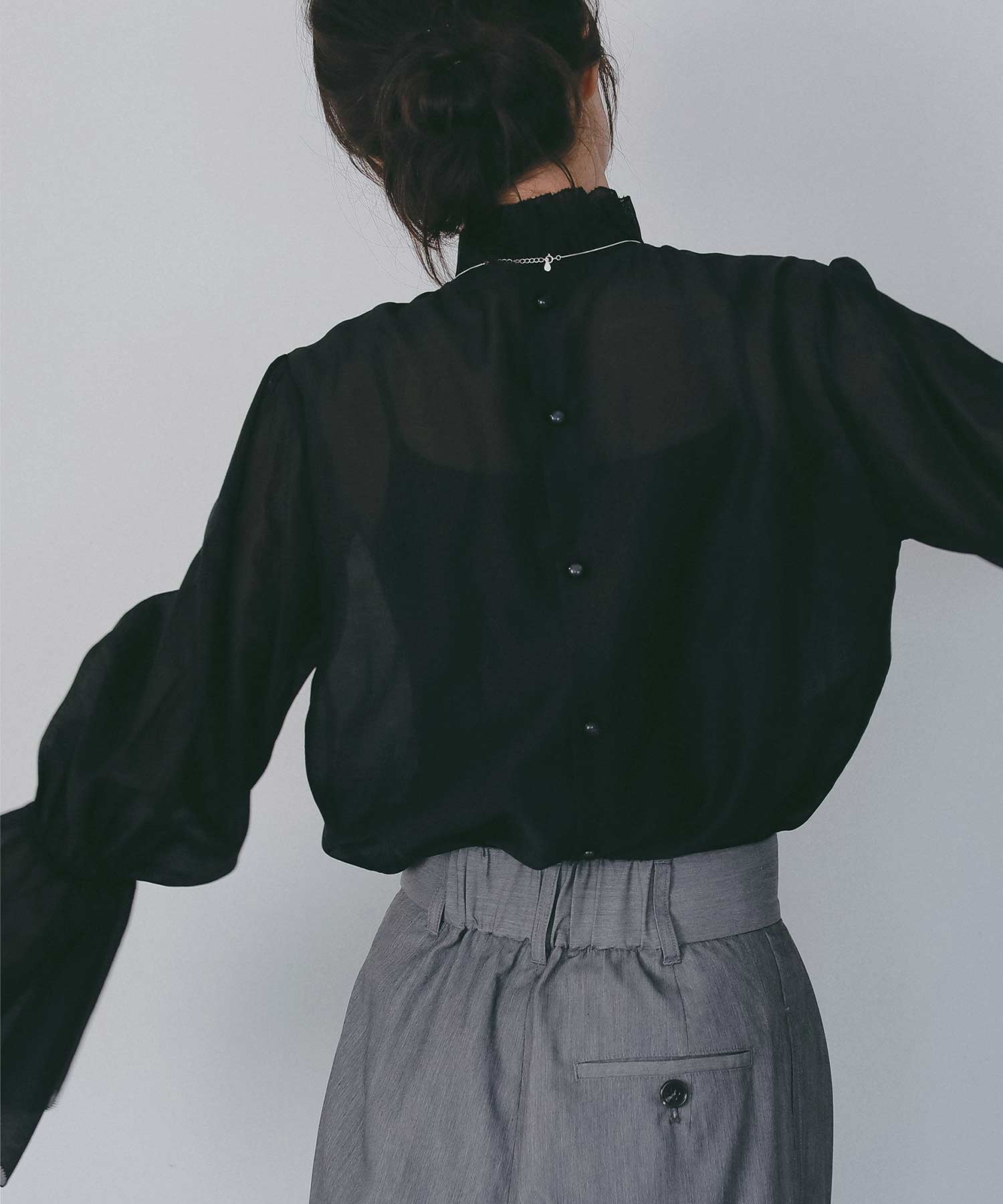 フレアスリーブ スタンドネックシアーブラウス【セレモニー/オケージョン】