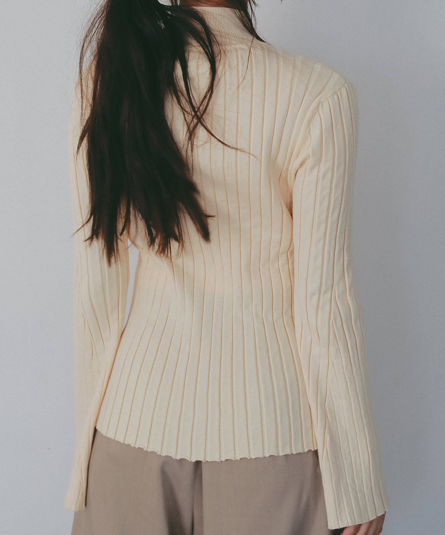 モックネック リブニットカーディガン