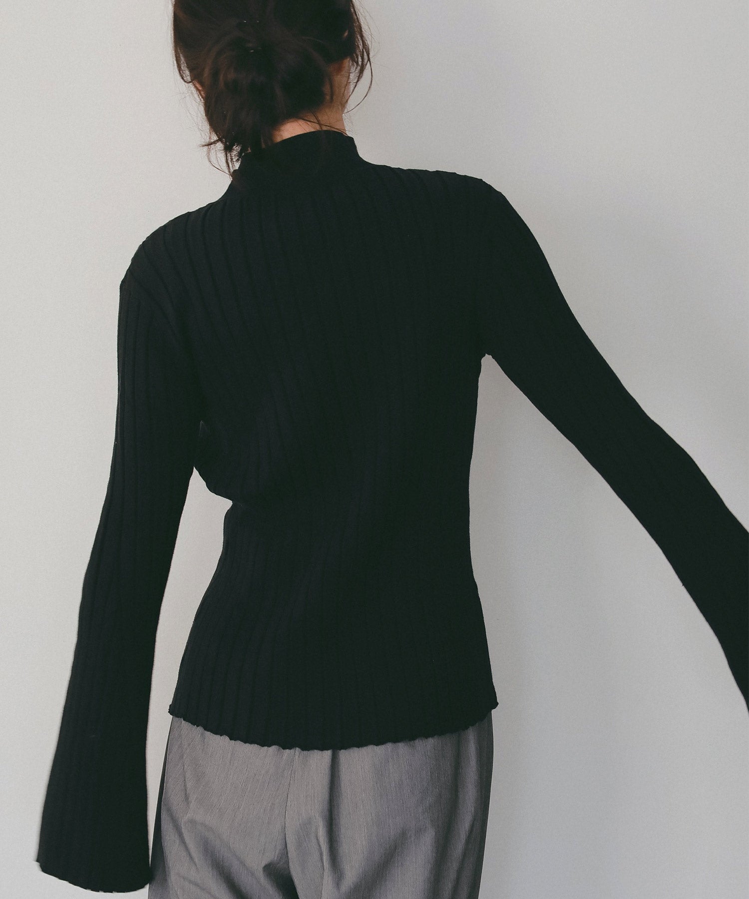 モックネック リブニットカーディガン