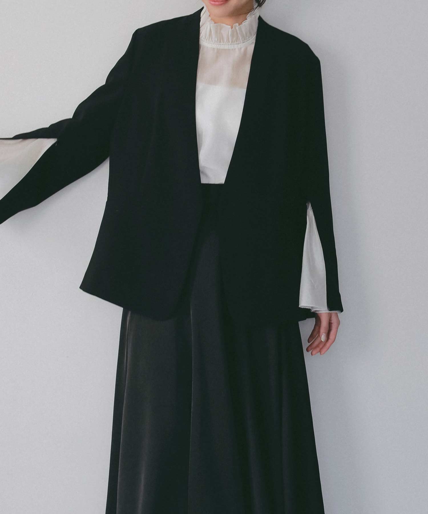 フレアスリーブ スタンドネックシアーブラウス【セレモニー/オケージョン】