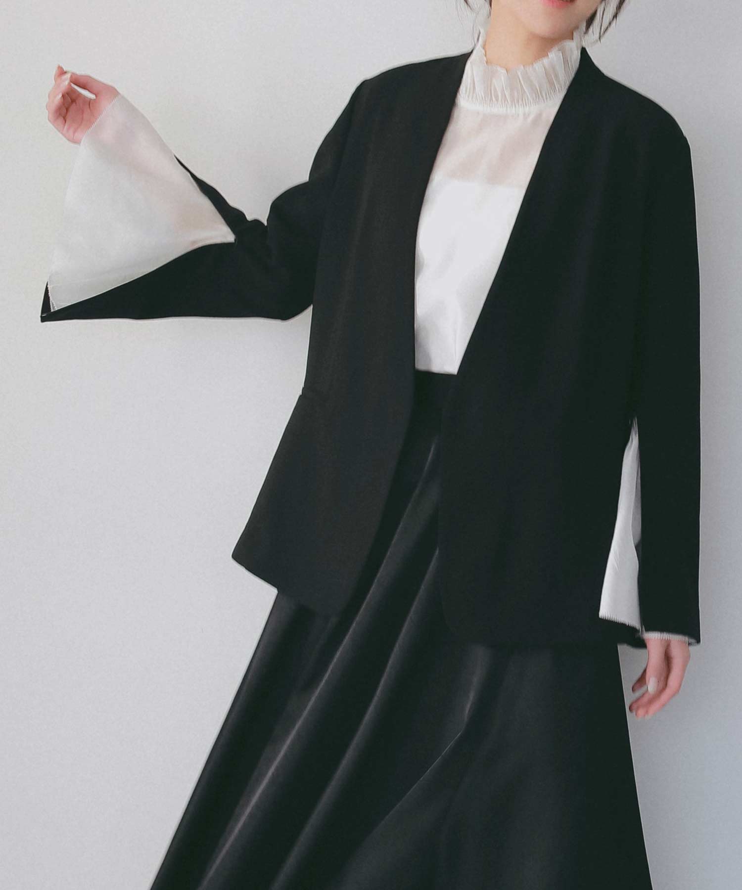 フレアスリーブ スタンドネックシアーブラウス【セレモニー/オケージョン】