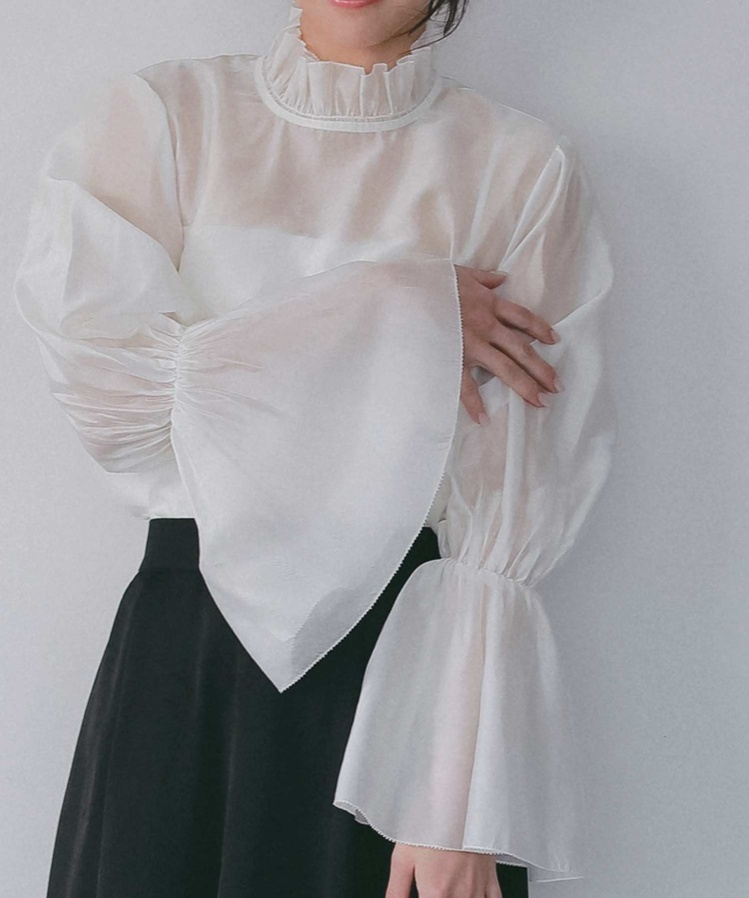 フレアスリーブ スタンドネックシアーブラウス【セレモニー/オケージョン】