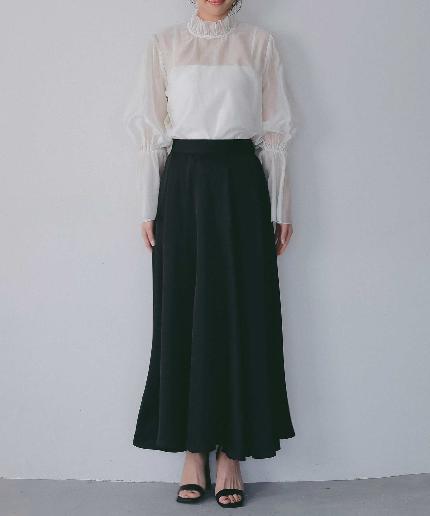 フレアスリーブ スタンドネックシアーブラウス【セレモニー/オケージョン】