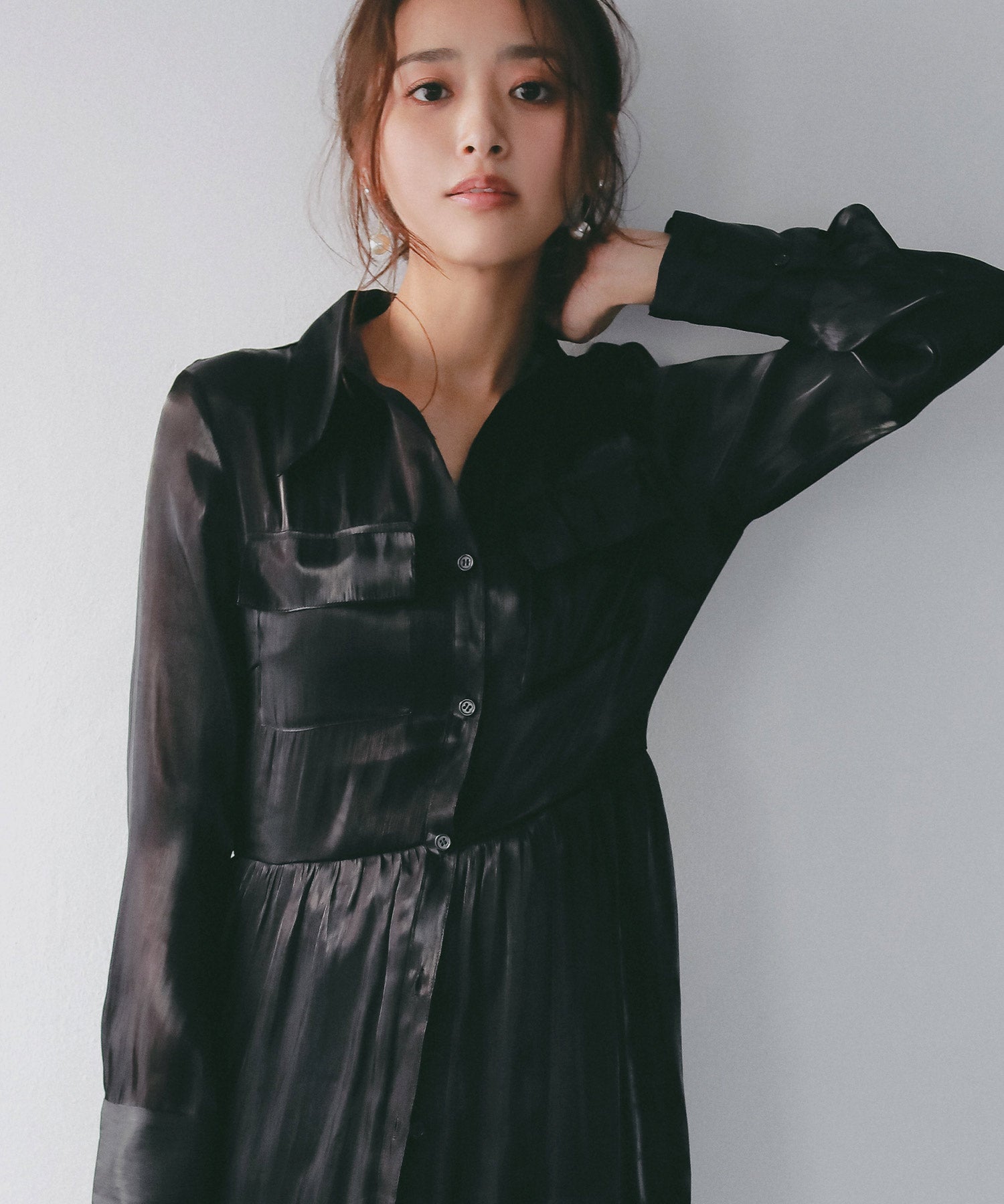 2WAY光沢シアーシャツワンピース