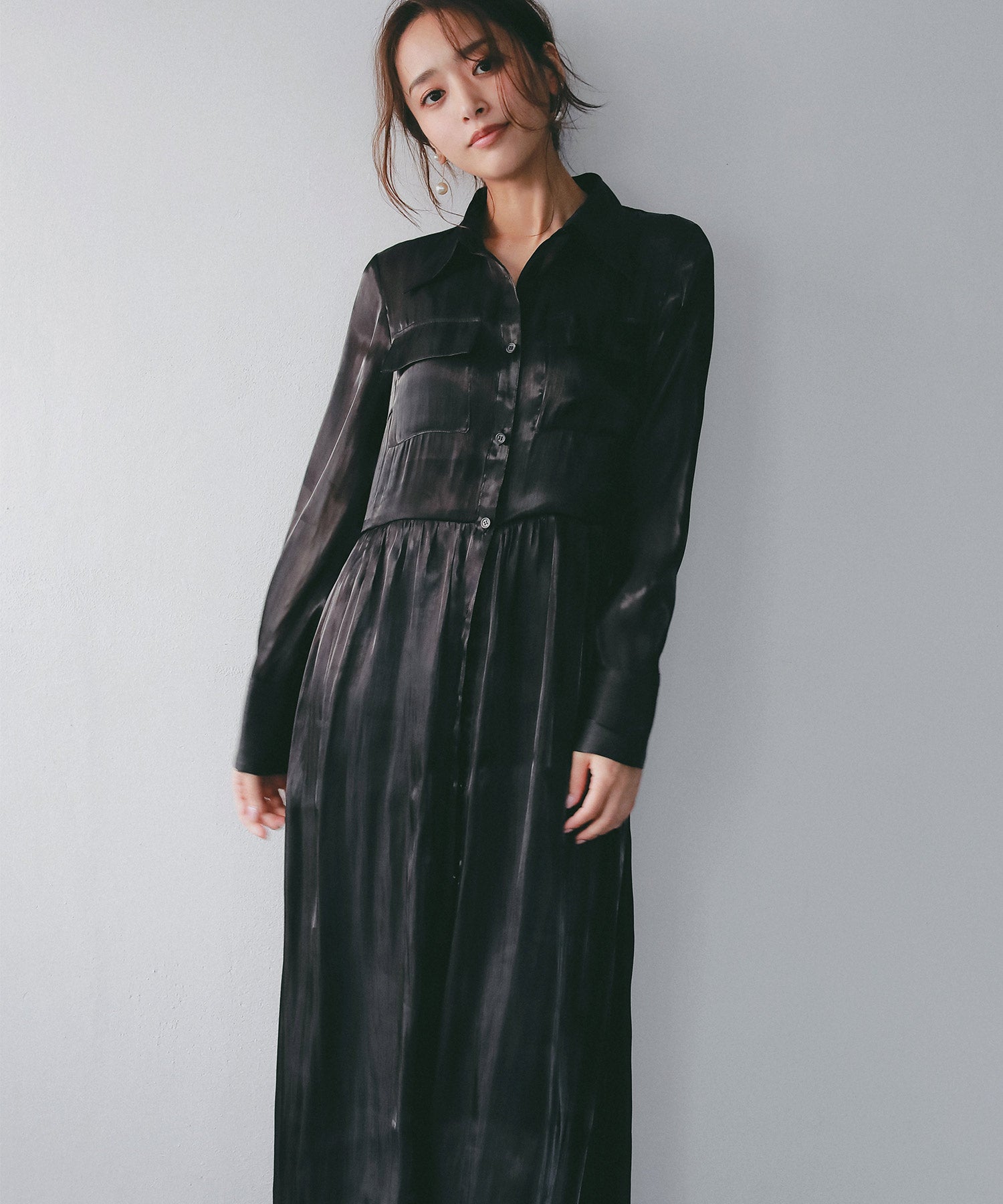 2WAY光沢シアーシャツワンピース