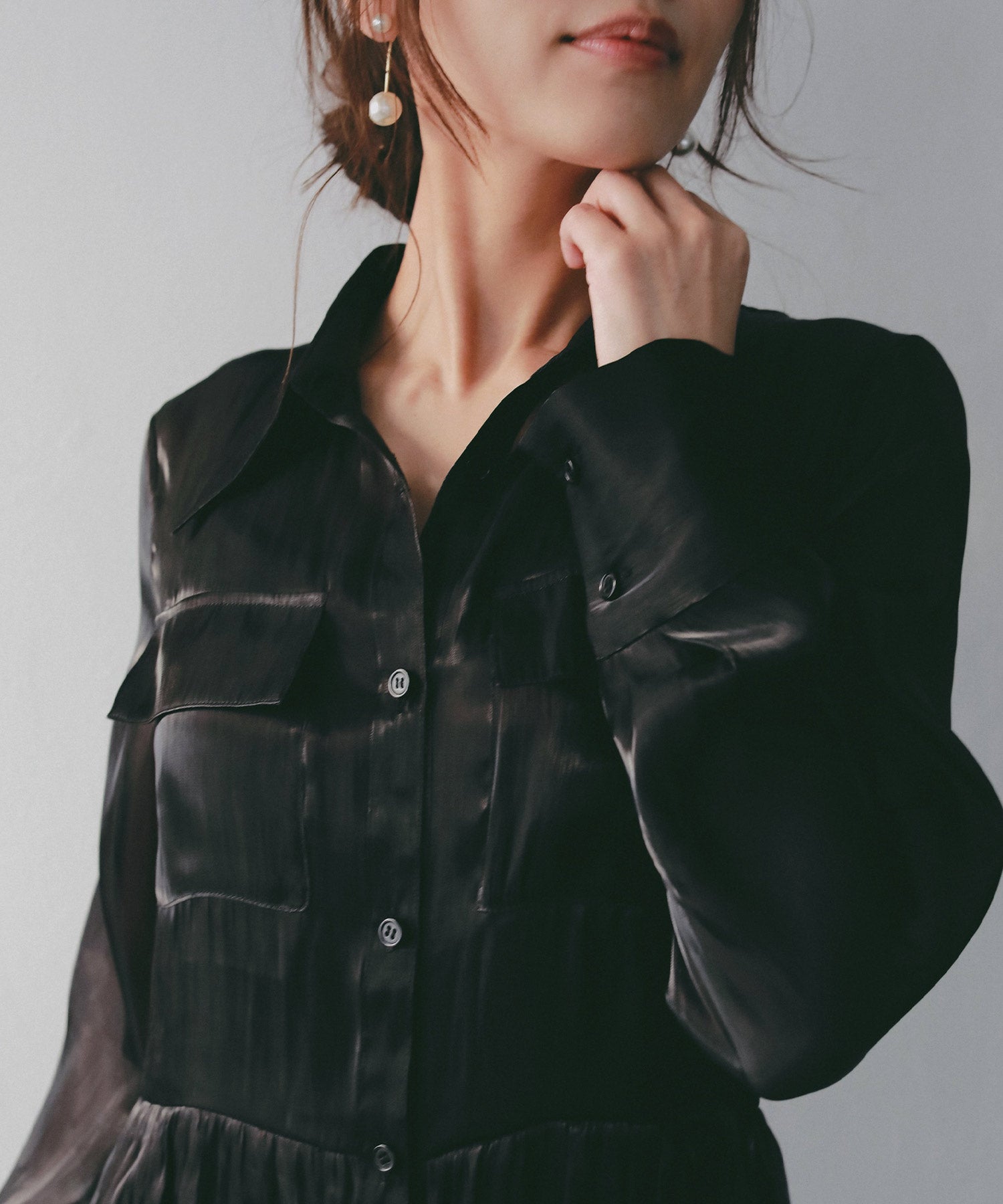 2WAY光沢シアーシャツワンピース