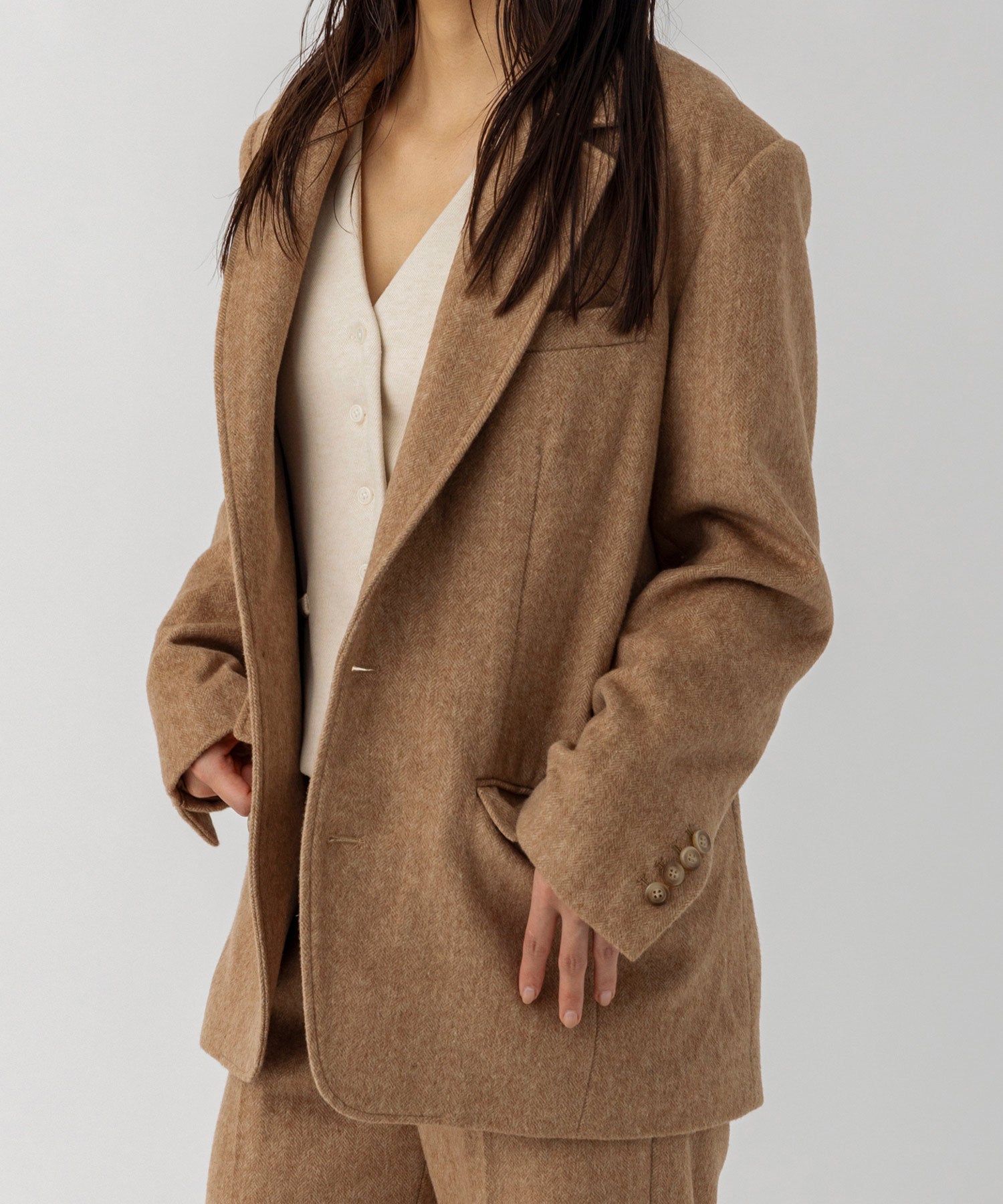 ヘリンボーンウールツイードジャケット