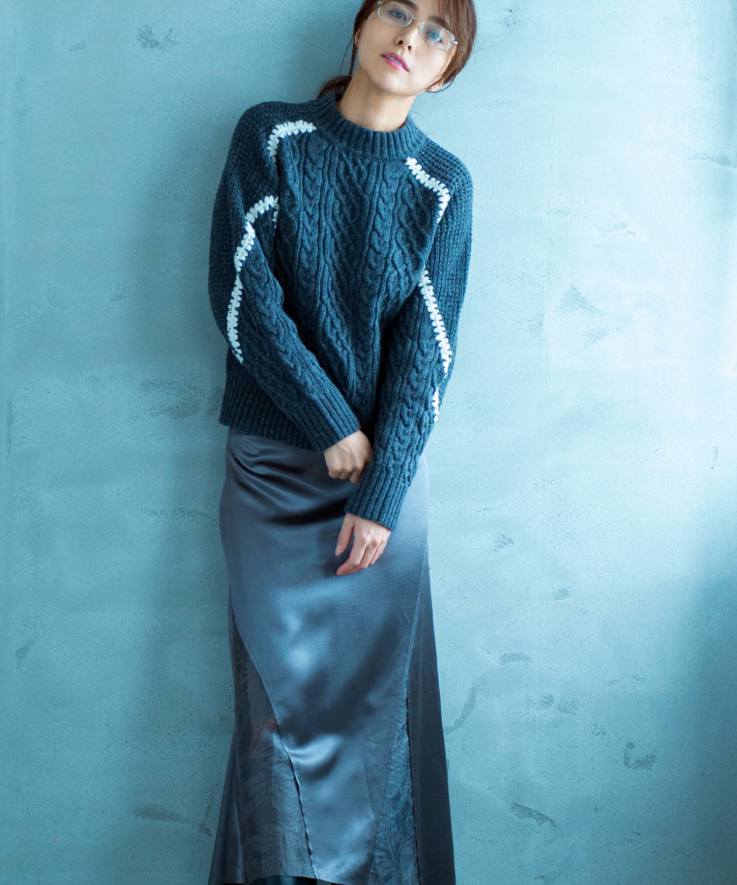 ウォッシャブルケーブルニット