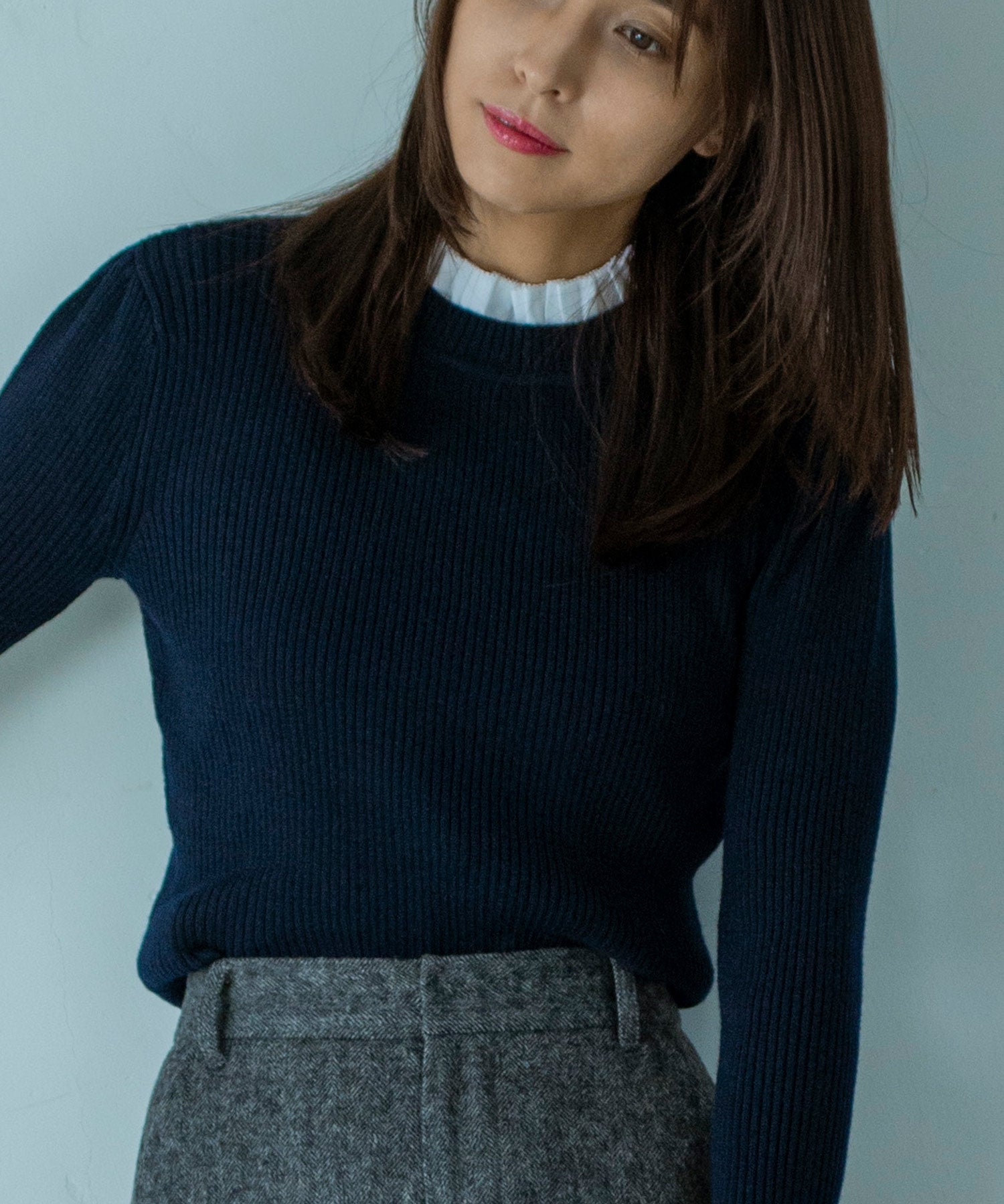 【11月下旬お届け予約商品】2WAYメロウハイネック衿付きニット