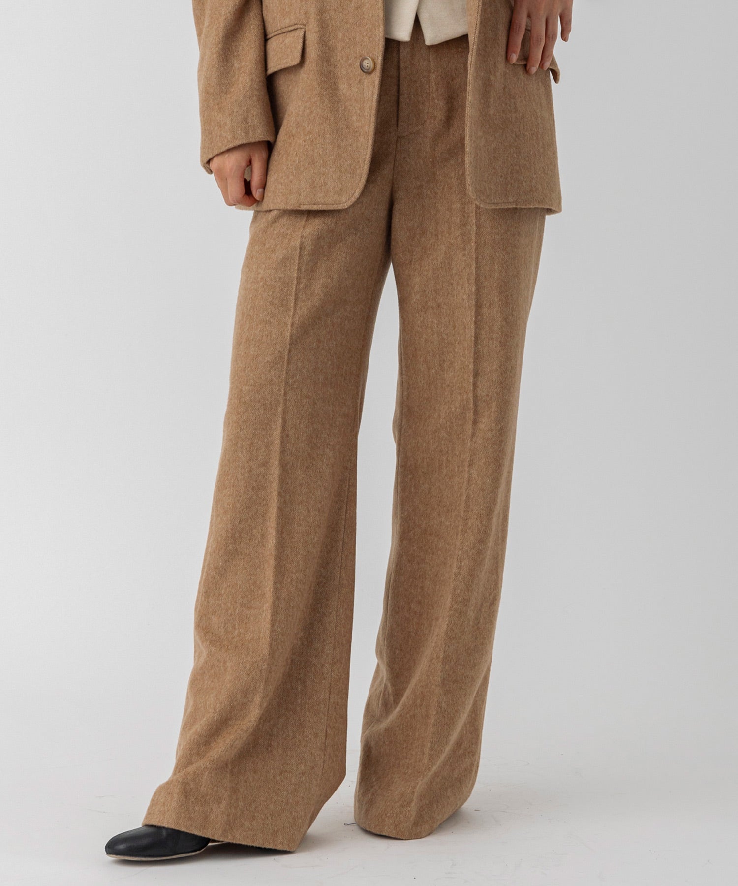ヘリンボーンウールツイードワイドパンツ