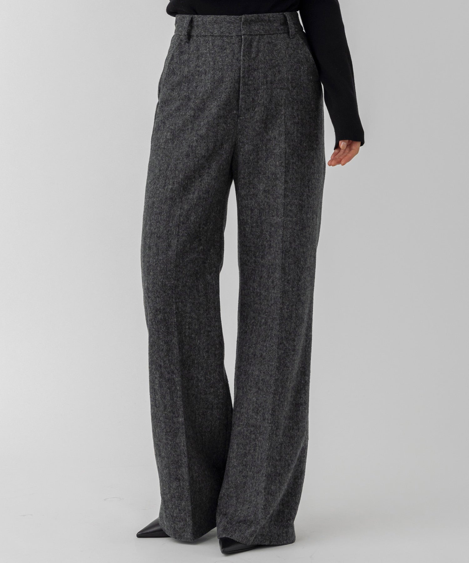 ヘリンボーンウールツイードワイドパンツ