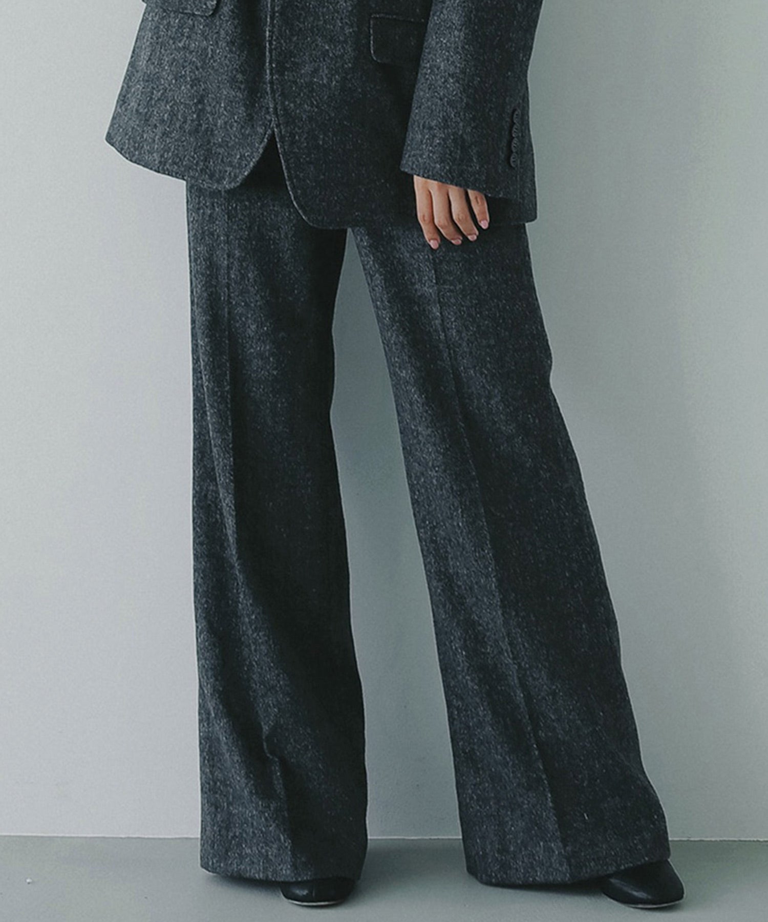 ヘリンボーンウールツイードワイドパンツ