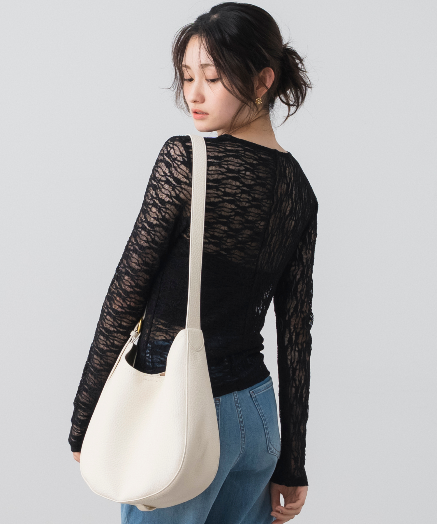 ストレッチシアーレース長袖トップス