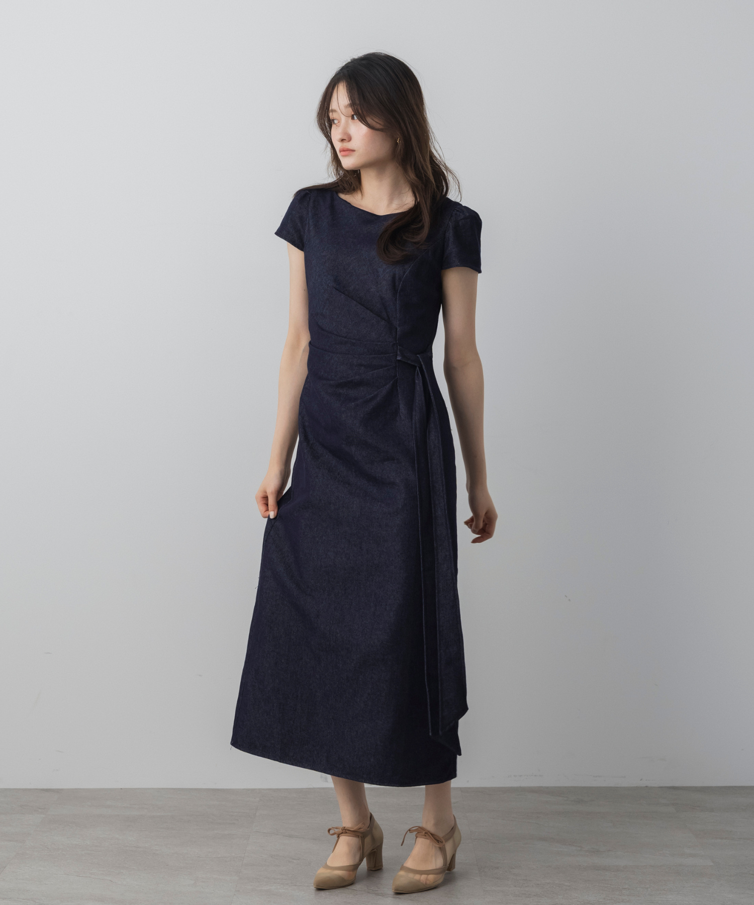 【6月下旬お届け】ラップデザインデニムライクワンピース