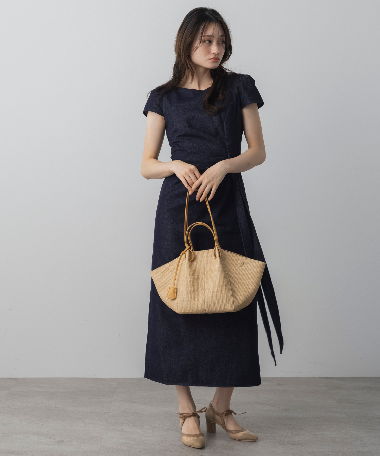 【6月下旬お届け】ラップデザインデニムライクワンピース