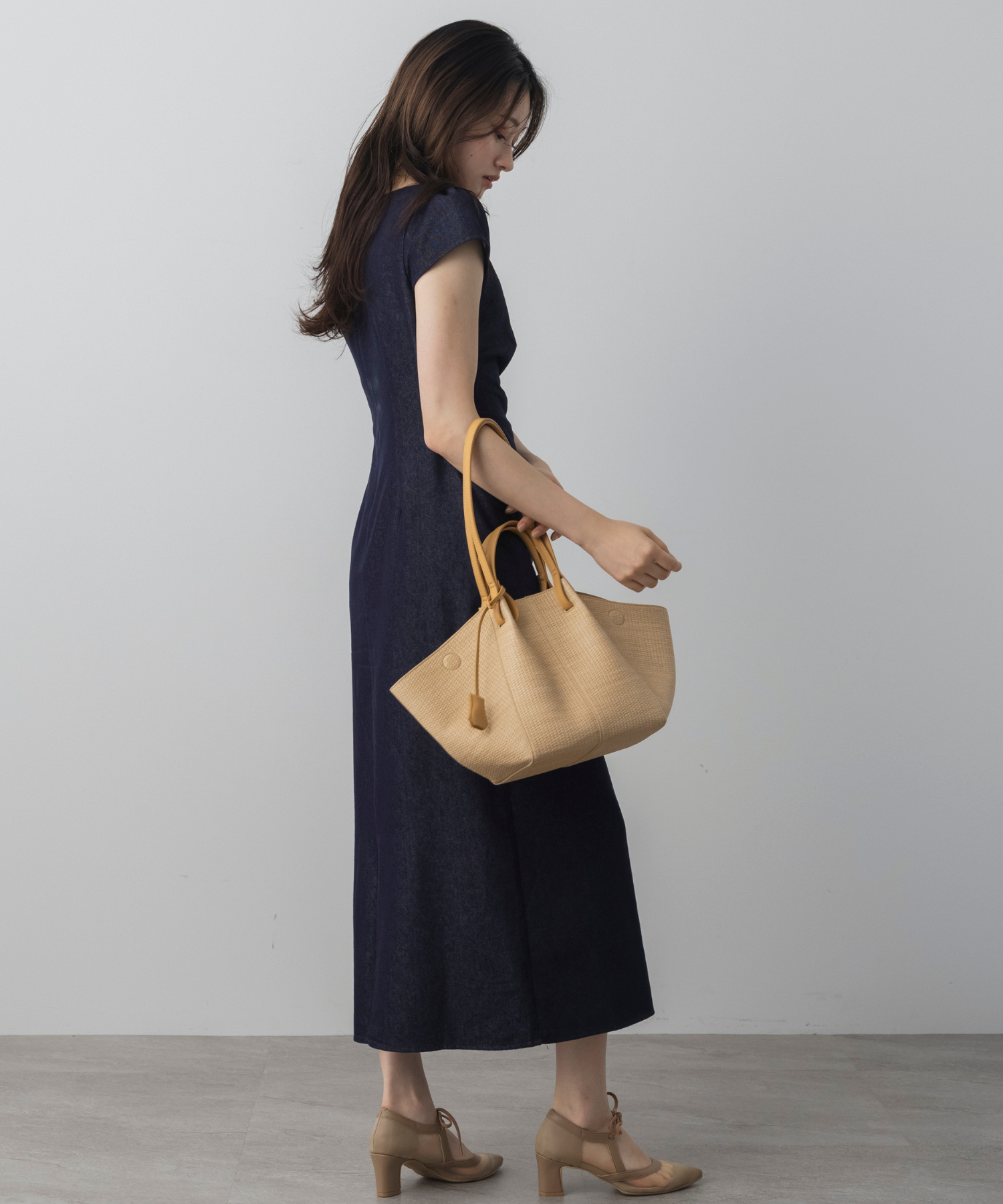 【6月下旬お届け】ラップデザインデニムライクワンピース