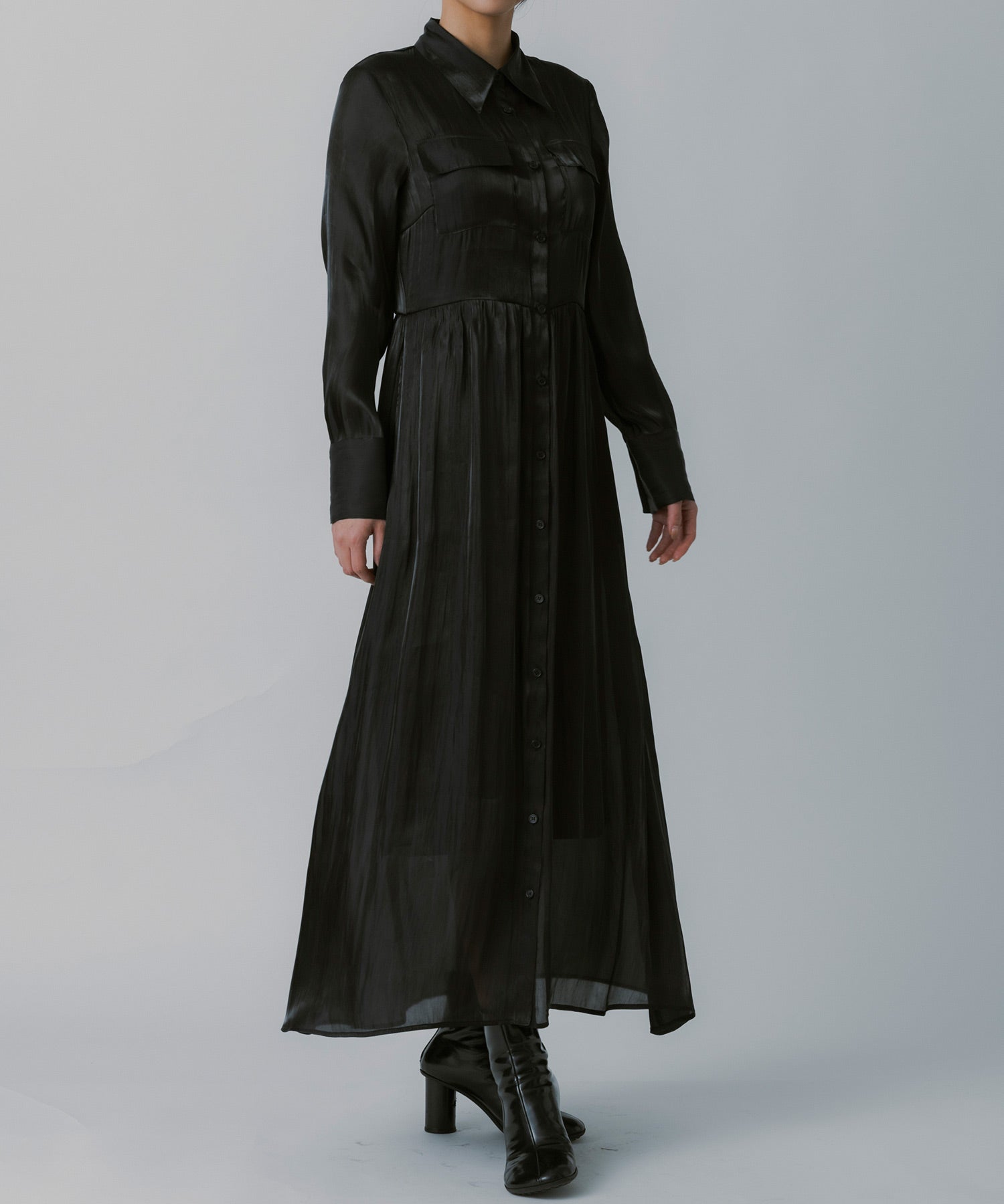 2WAY光沢シアーシャツワンピース