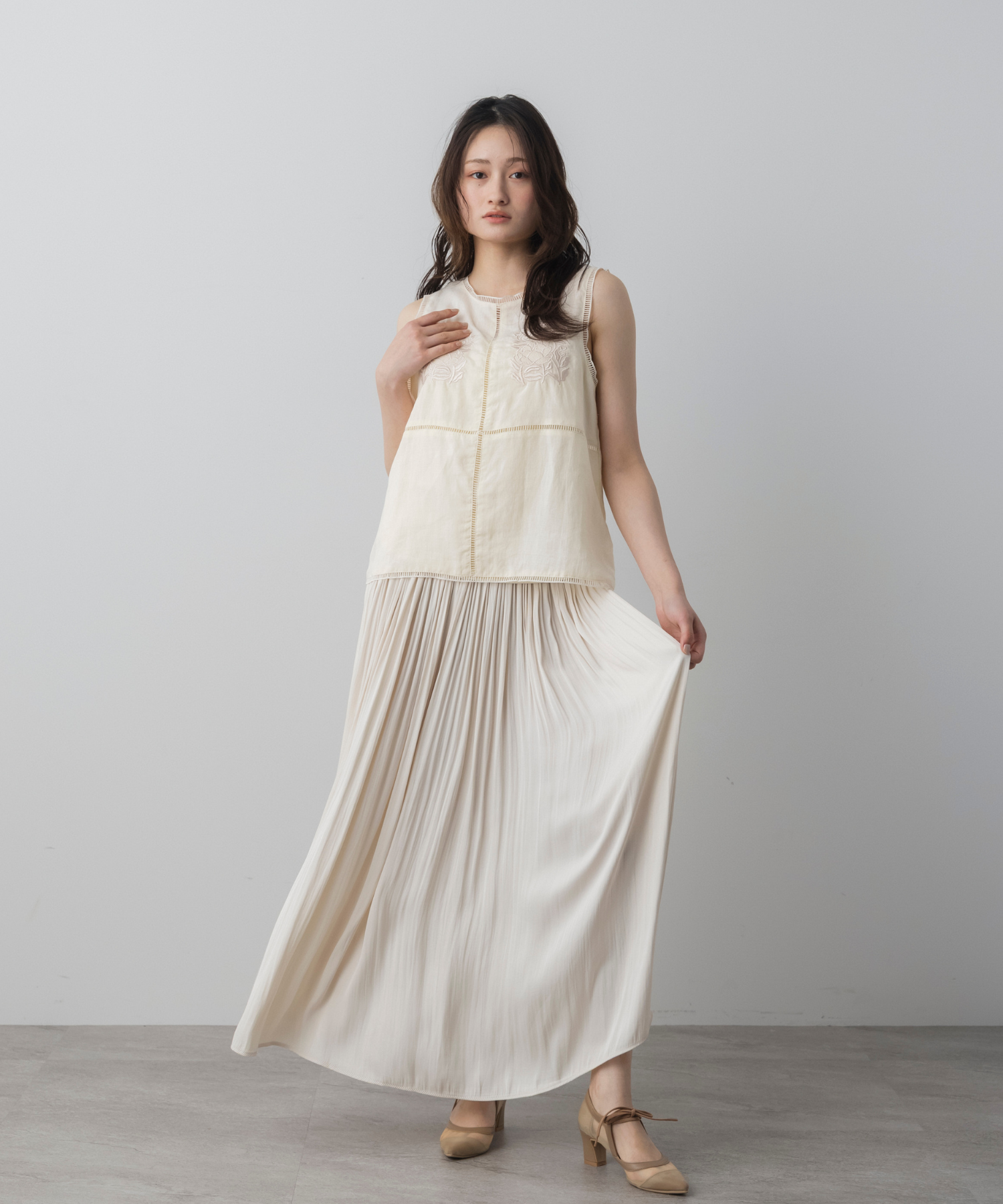 エアリープリーツフレアスカート