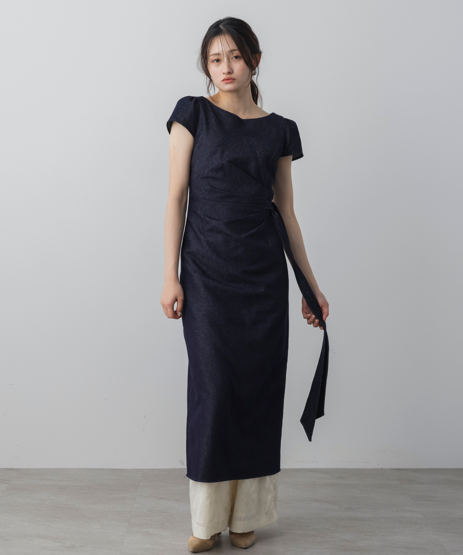 【6月下旬お届け】ラップデザインデニムライクワンピース