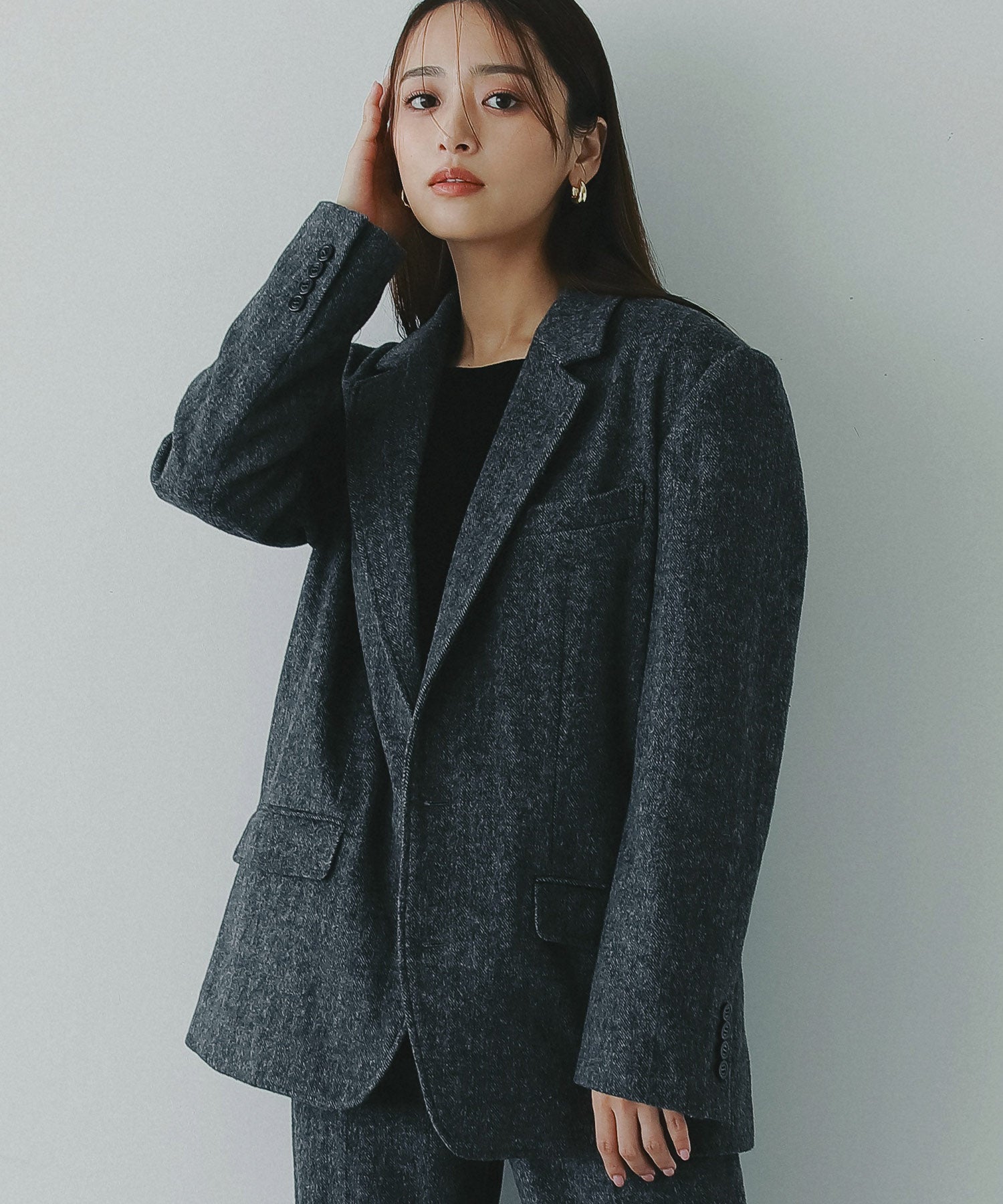 KUUです新品未使用CYANTOKYO ヘリンボーン柄ウール混紡ジャケット CYANTOKYO ヘリンボーン柄ウール混紡ジャケット シアントーキョー