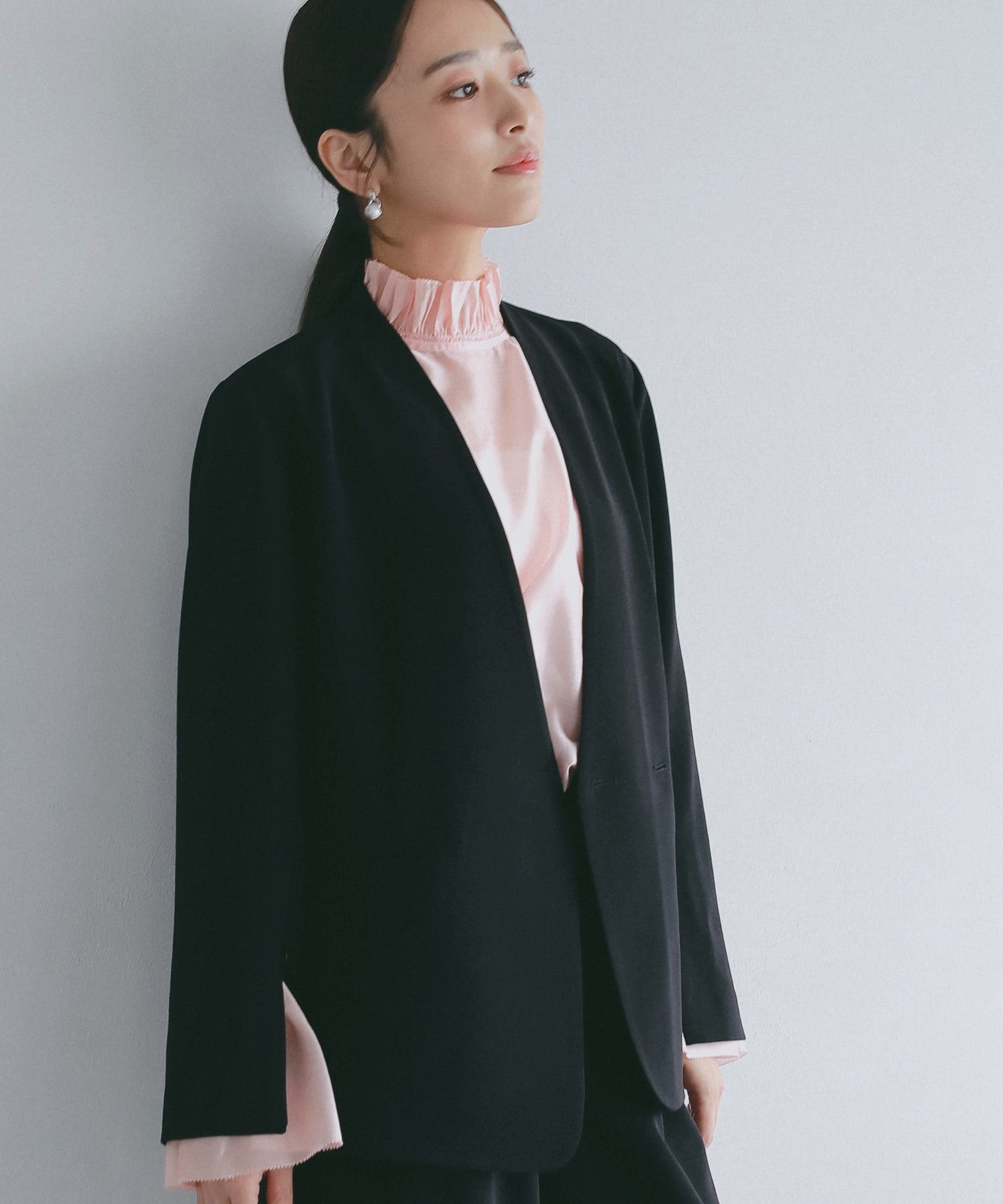 フレアスリーブ スタンドネックシアーブラウス【セレモニー/オケージョン】