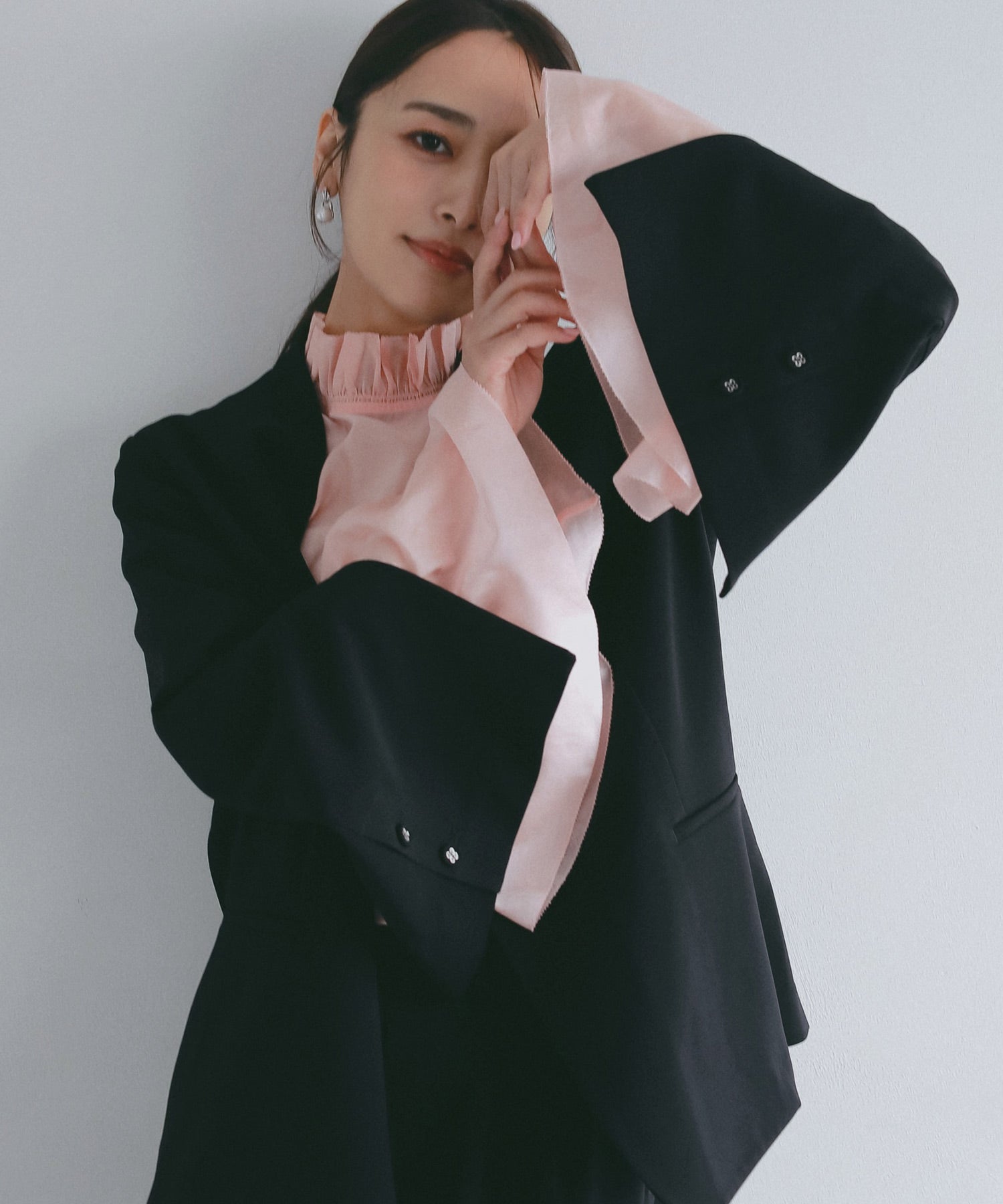 フレアスリーブ スタンドネックシアーブラウス【セレモニー/オケージョン】