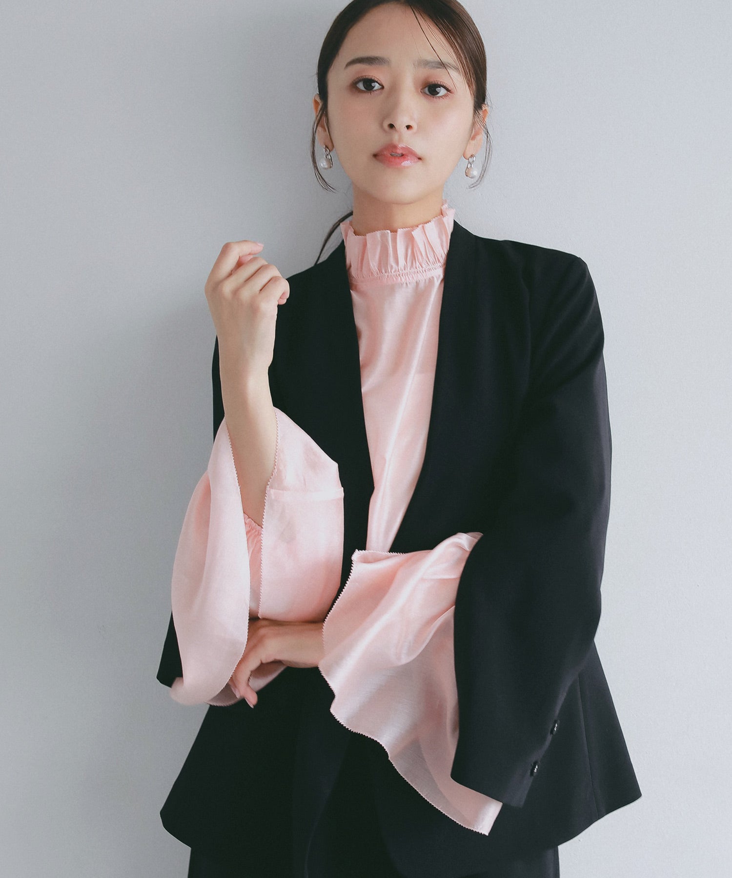 フレアスリーブ スタンドネックシアーブラウス【セレモニー/オケージョン】