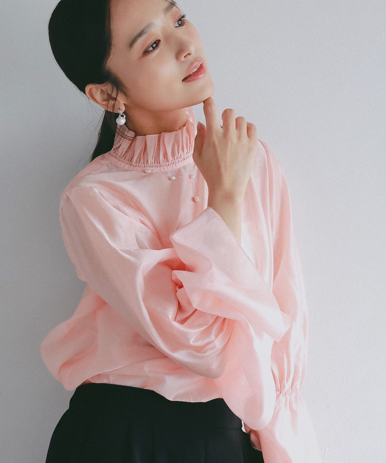 フレアスリーブ スタンドネックシアーブラウス【セレモニー/オケージョン】