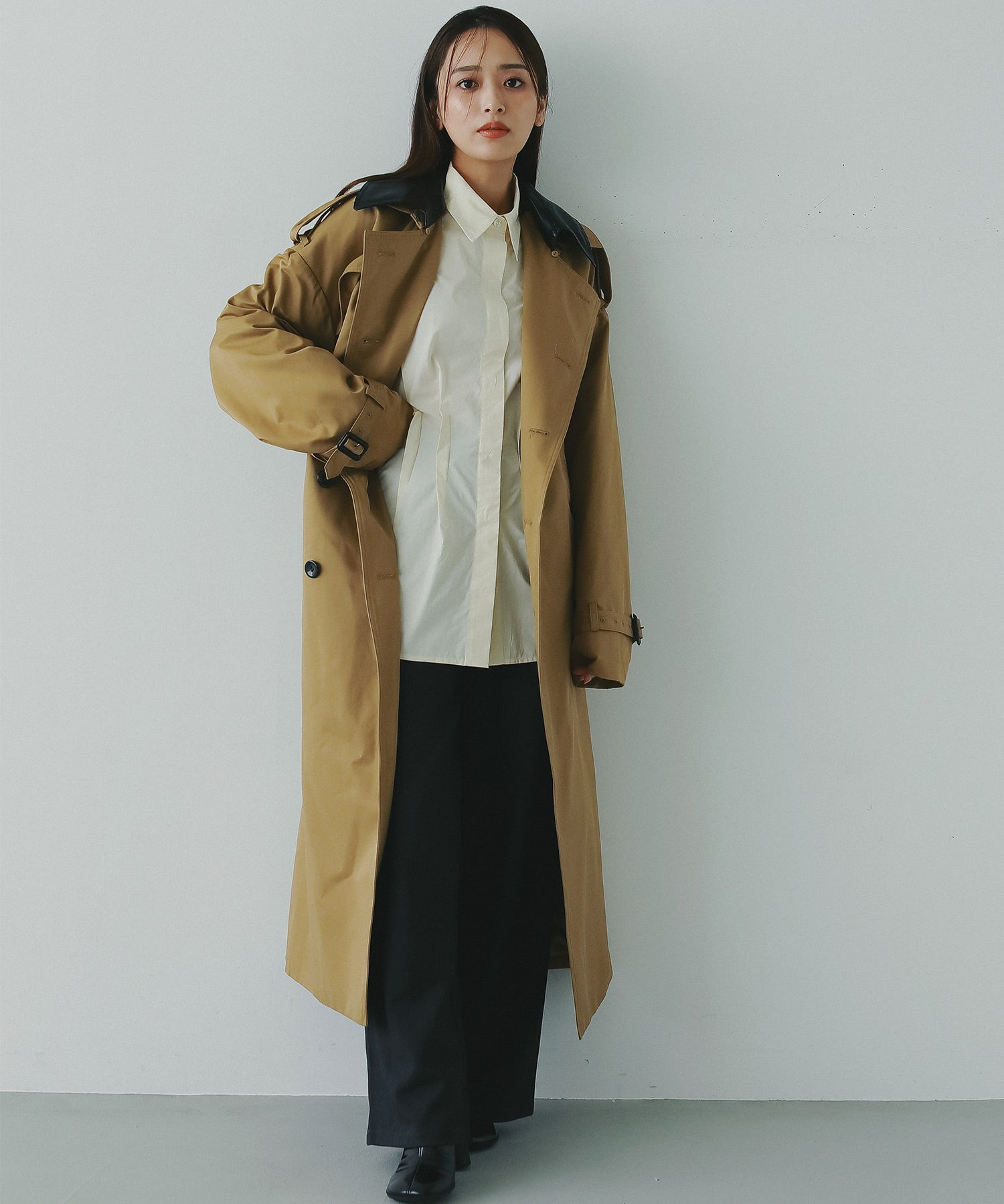 美品✨️　FLYINGTIGERS　トレンチコート　カウレザー　大きいサイズ 2WAYボリュームトレンチコート｜AJUGA.（アジュガ）公式通販サイト