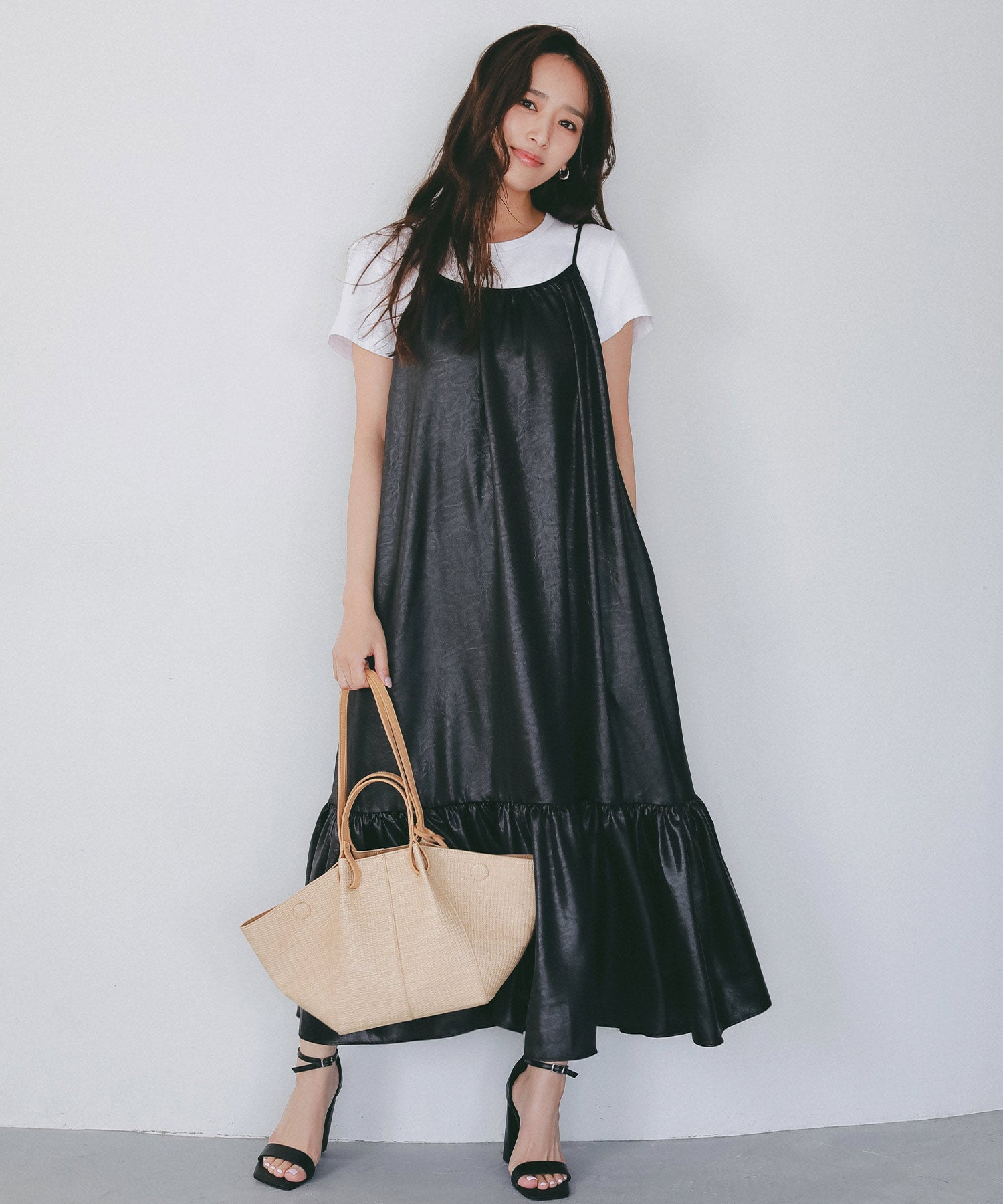 レザーライク キャミソールワンピース