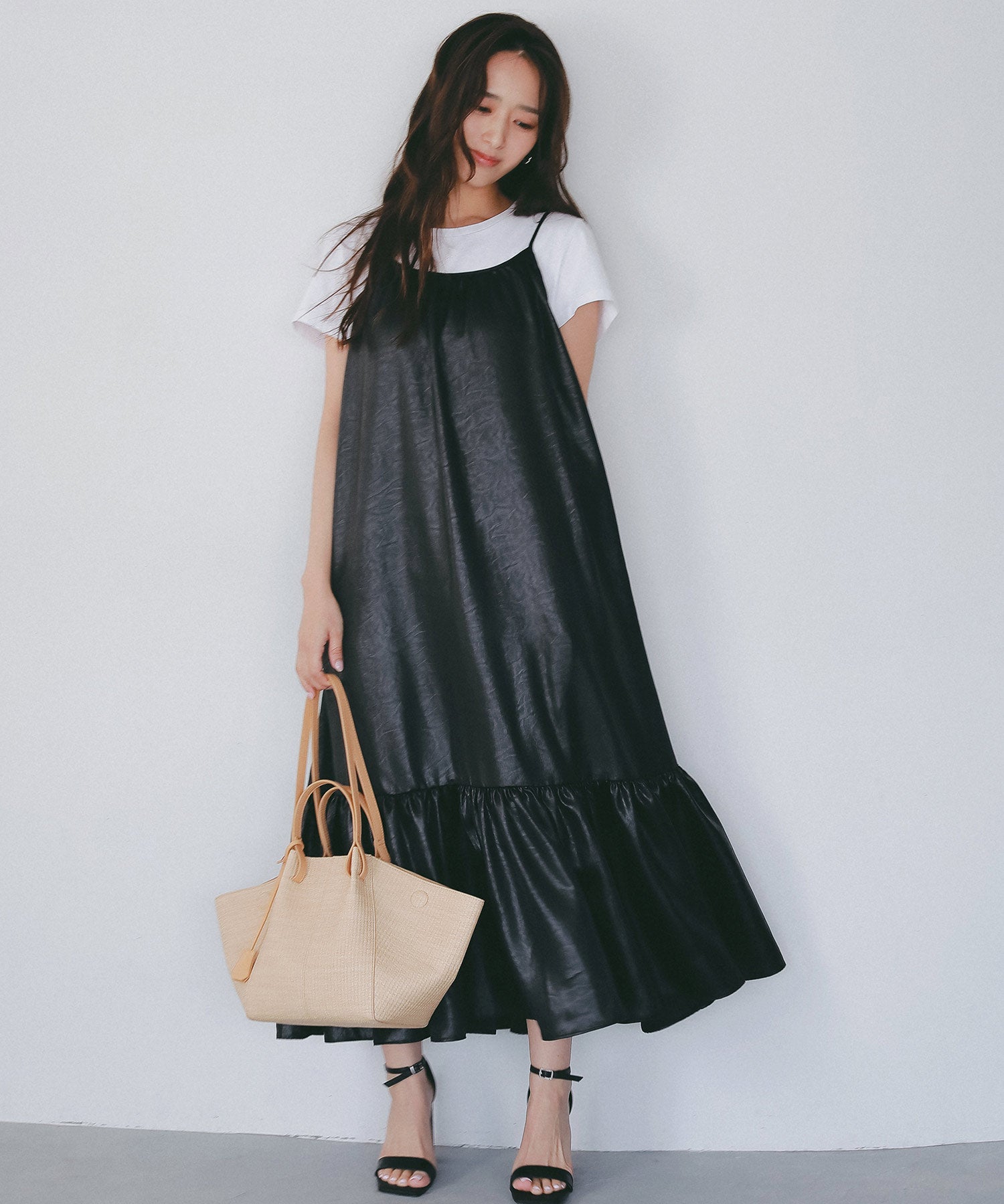 レザーライク キャミソールワンピース