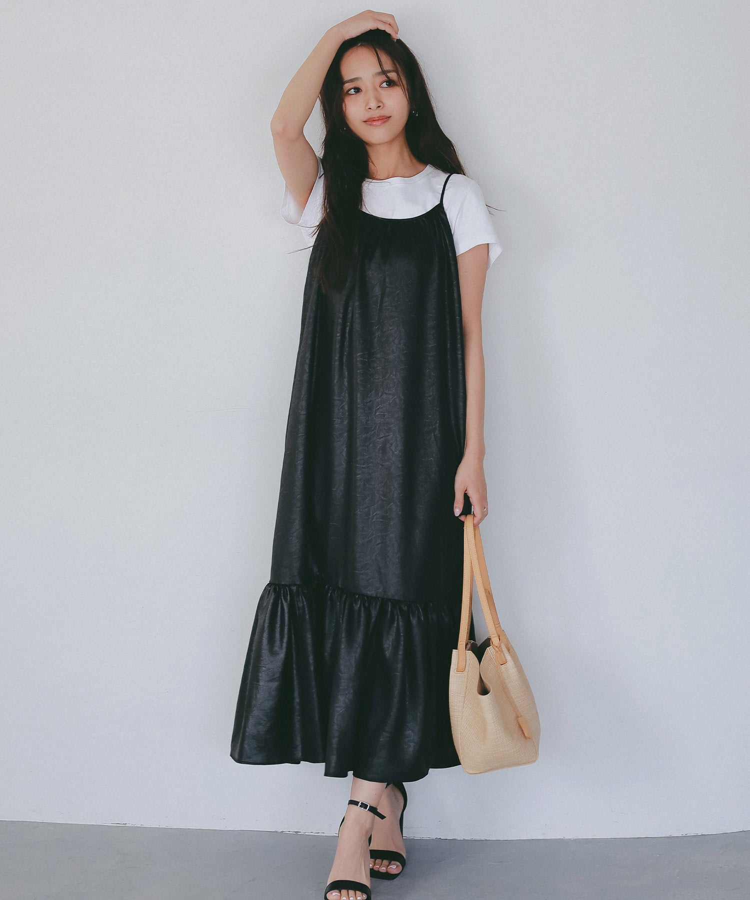 レザーライク キャミソールワンピース